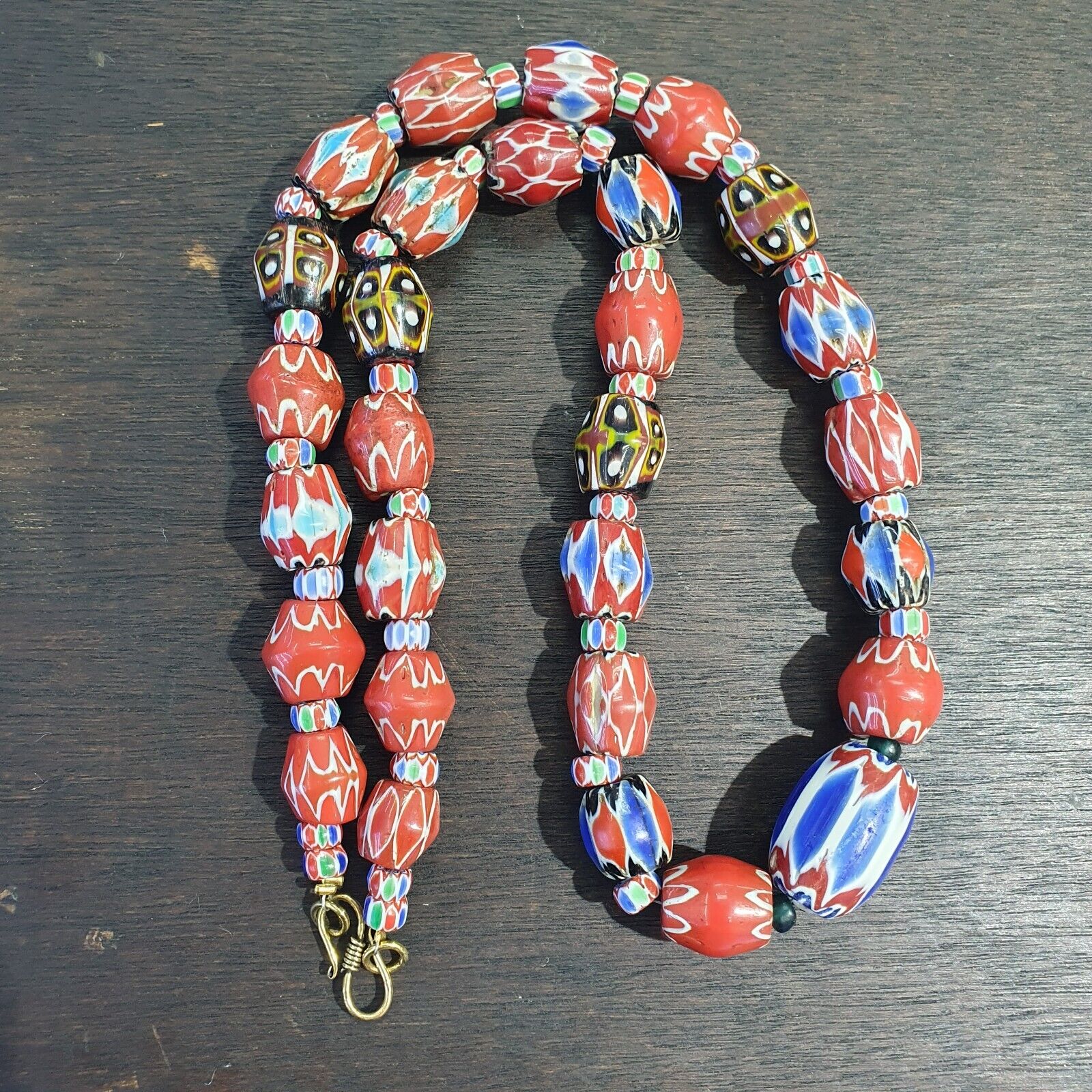 Vintage Venetian African Style Chevrons, Eye Glass Beads Necklace N-46