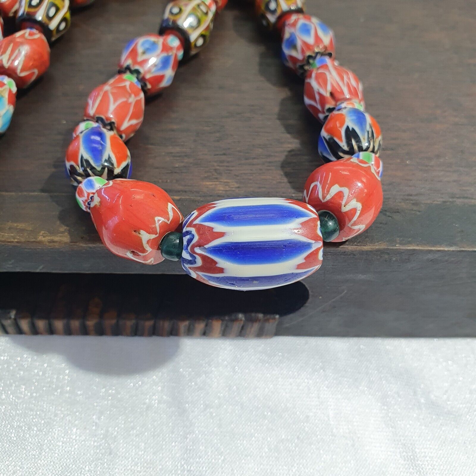 Vintage Venetian African Style Chevrons, Eye Glass Beads Necklace N-46