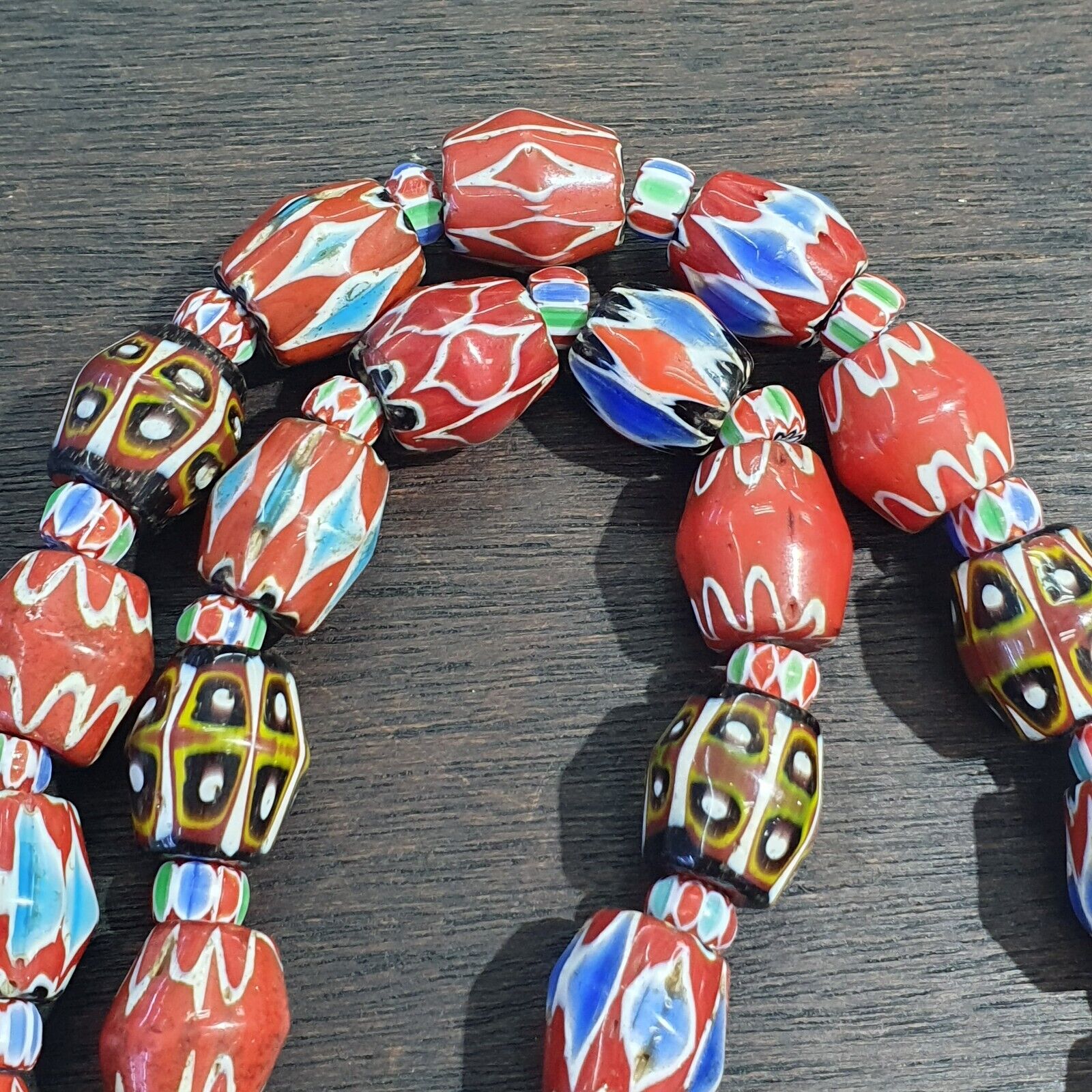 Vintage Venetian African Style Chevrons, Eye Glass Beads Necklace N-46