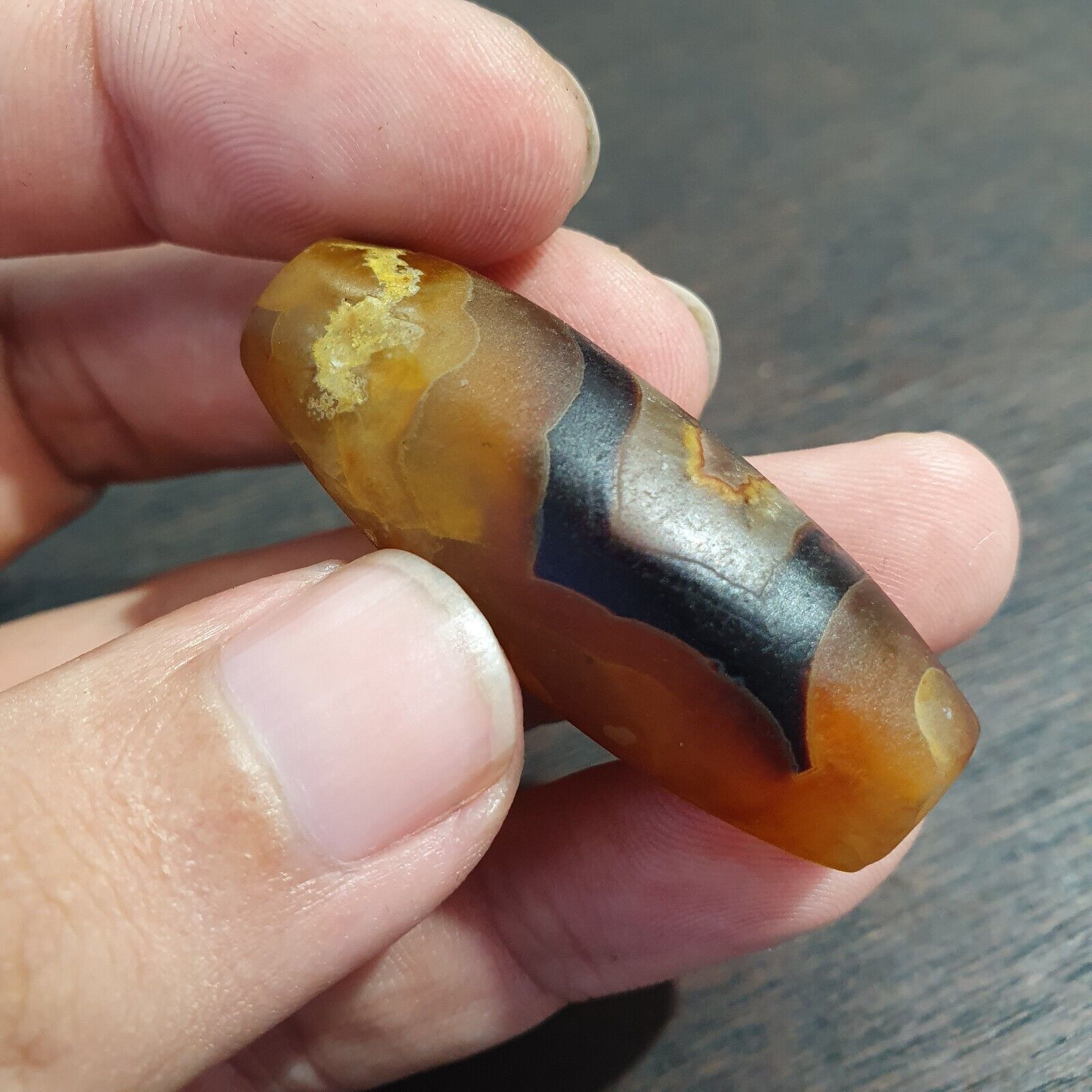 Antique Old Yemeni Eye Agate Middle Eastern Yellow Agate Bead AMD-34