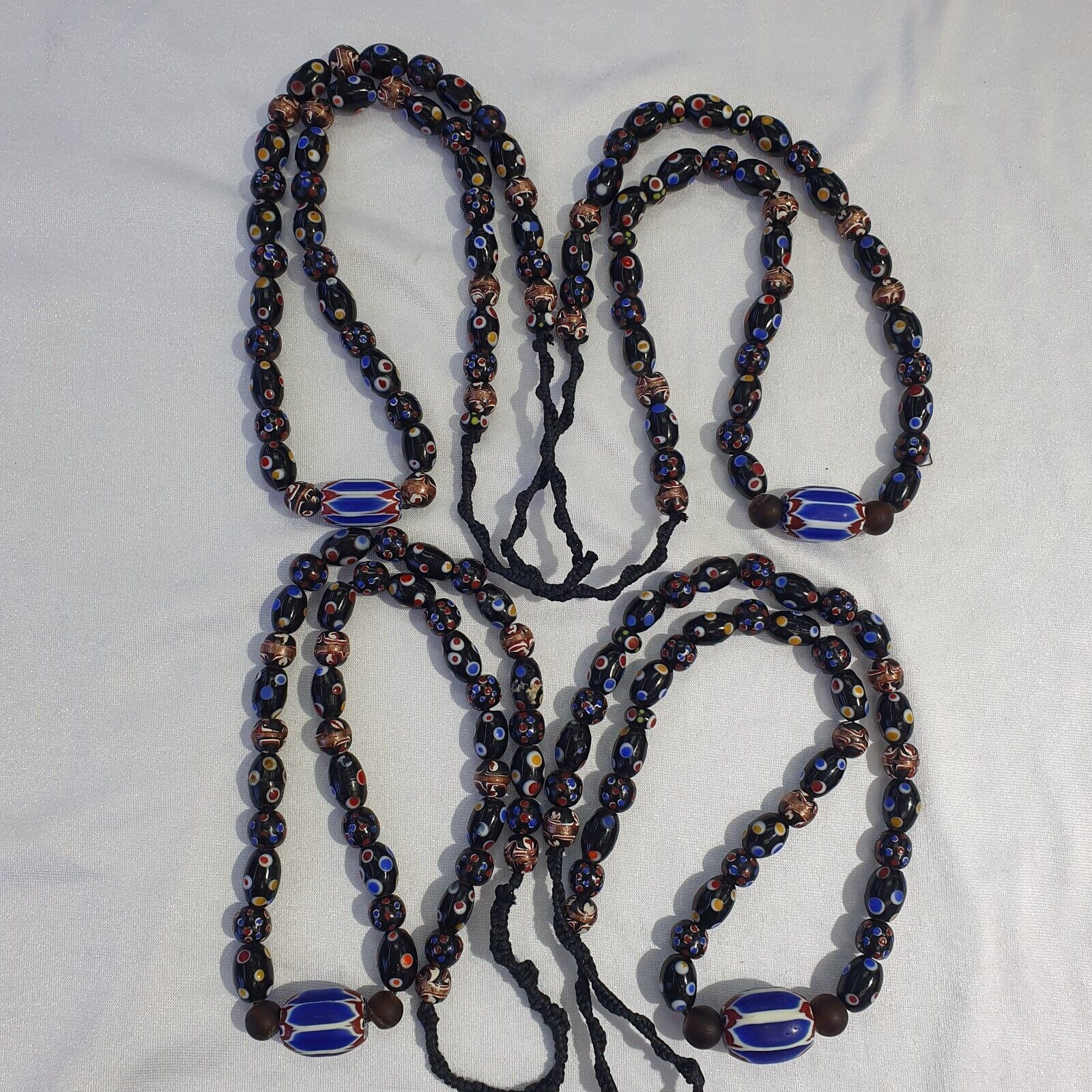 Venetian Style beads Old Chevron Skunk Dotted eyes Glass Beads Long Strand