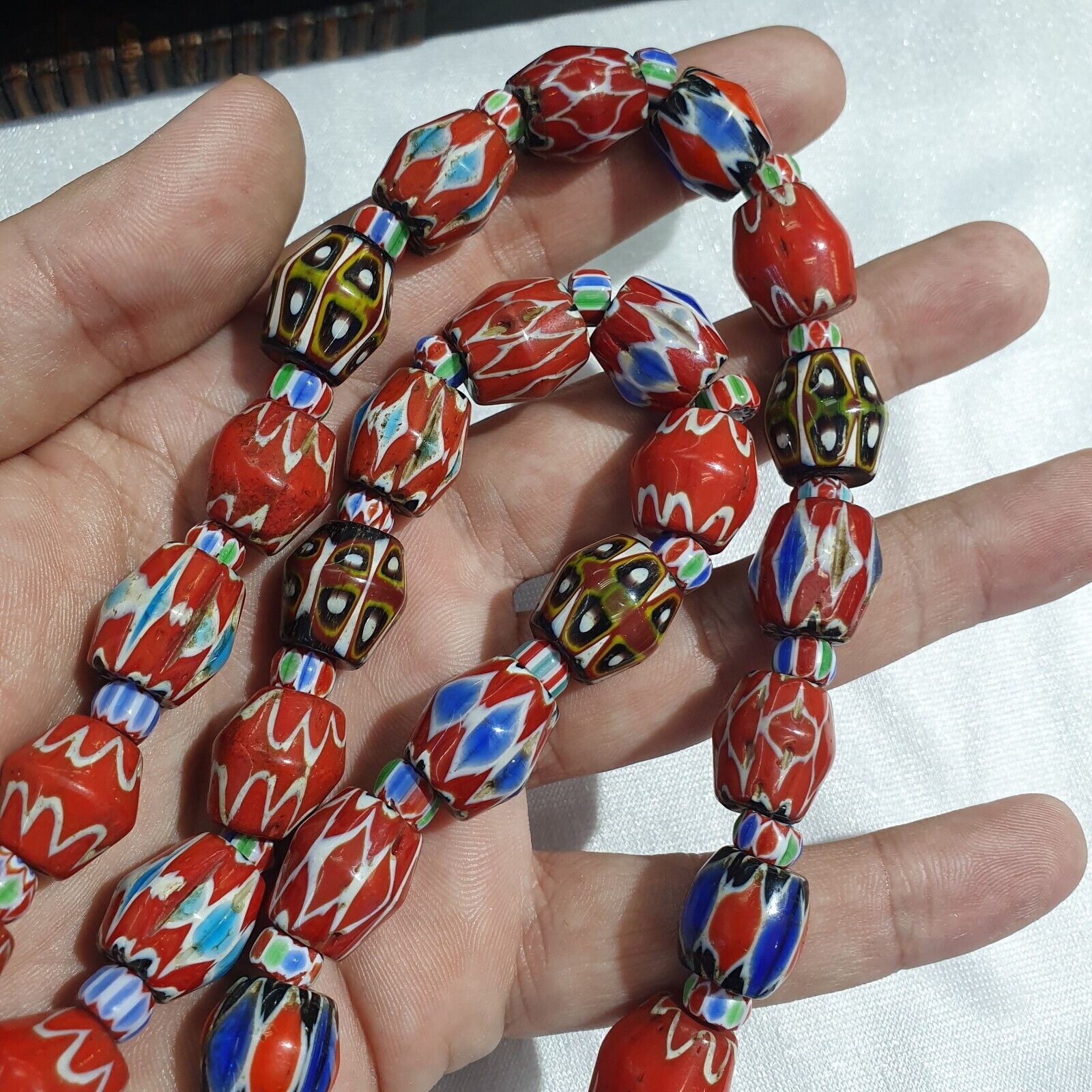 Vintage Venetian African Style Chevrons, Eye Glass Beads Necklace N-46