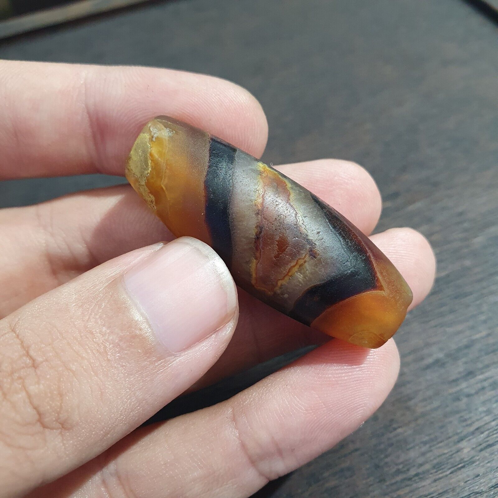 Antique Old Yemeni Eye Agate Middle Eastern Yellow Agate Bead AMD-34