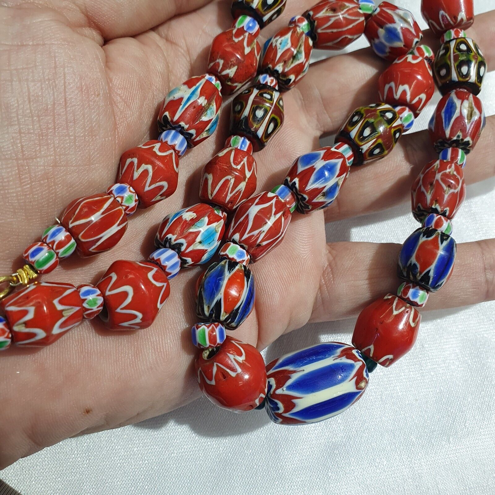 Vintage Venetian African Style Chevrons, Eye Glass Beads Necklace N-46