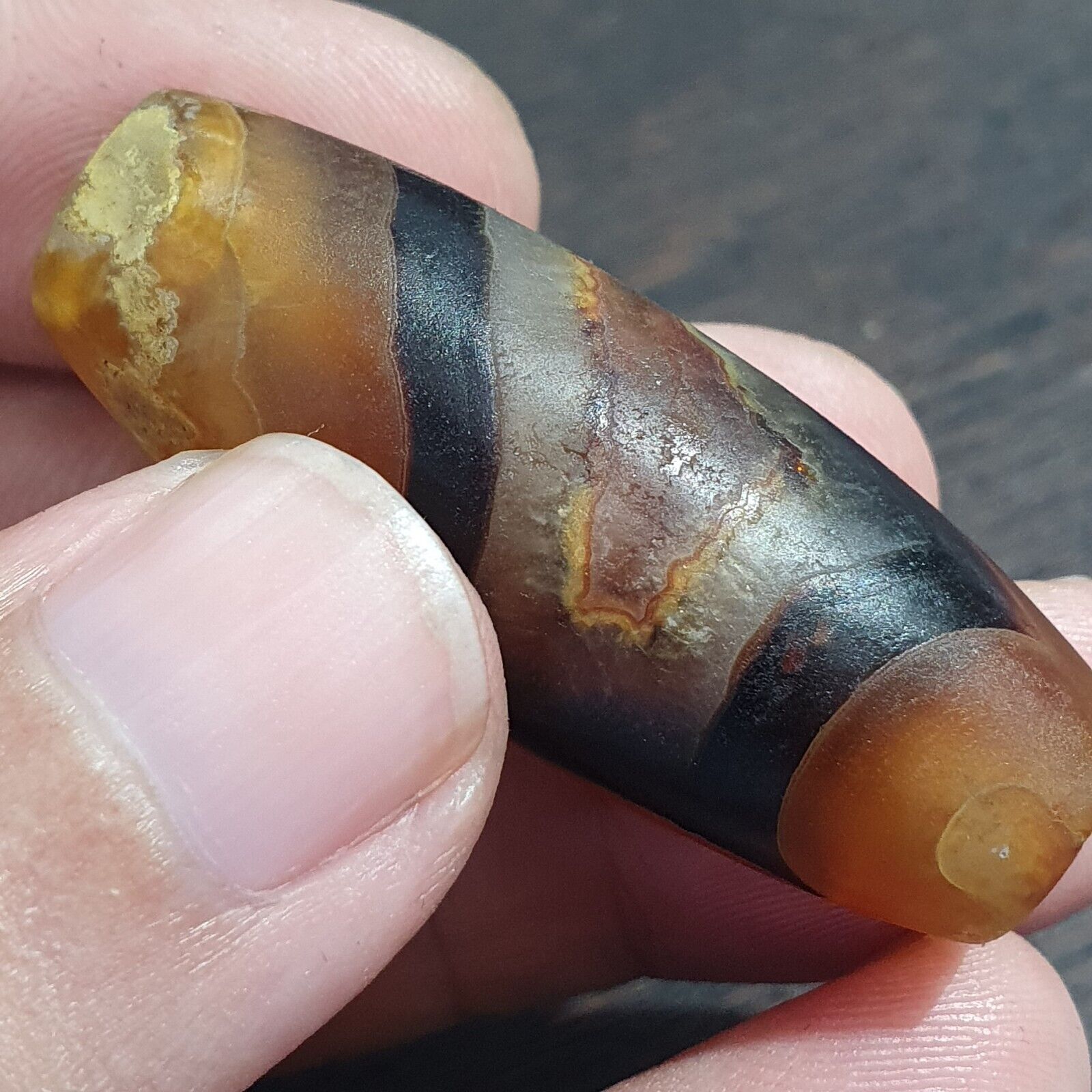 Antique Old Yemeni Eye Agate Middle Eastern Yellow Agate Bead AMD-34