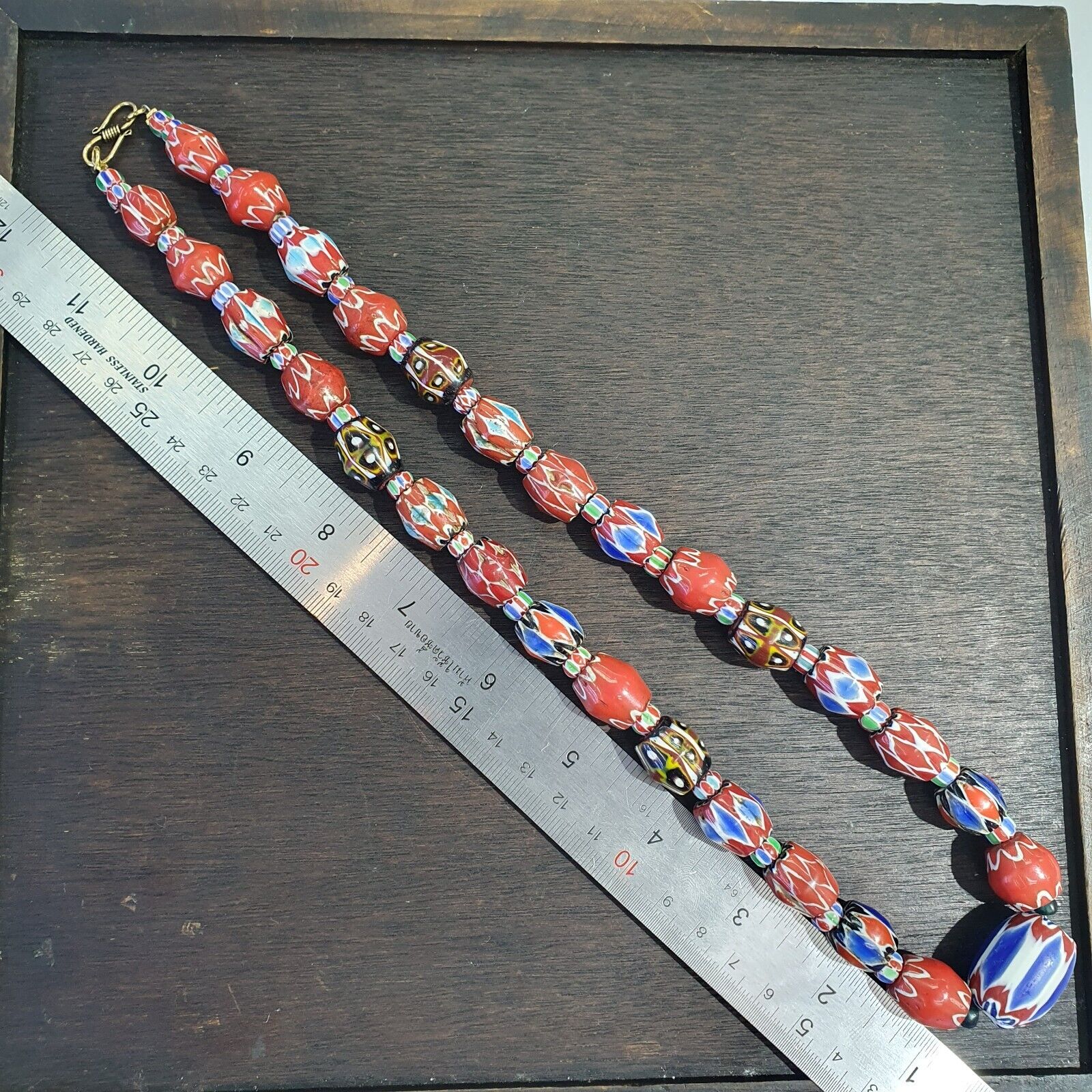 Vintage Venetian African Style Chevrons, Eye Glass Beads Necklace N-46
