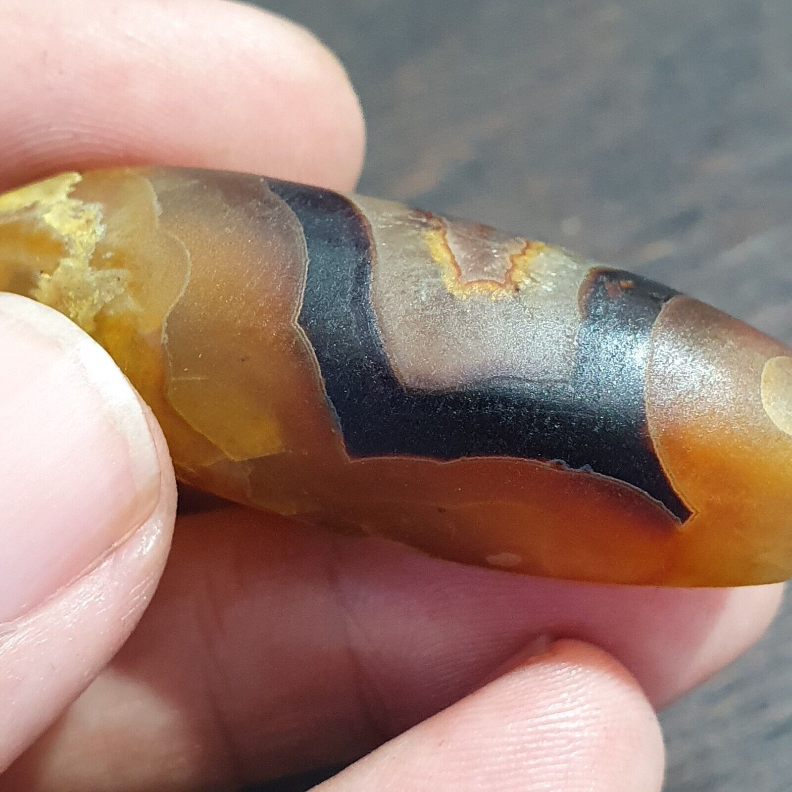 Antique Old Yemeni Eye Agate Middle Eastern Yellow Agate Bead AMD-34