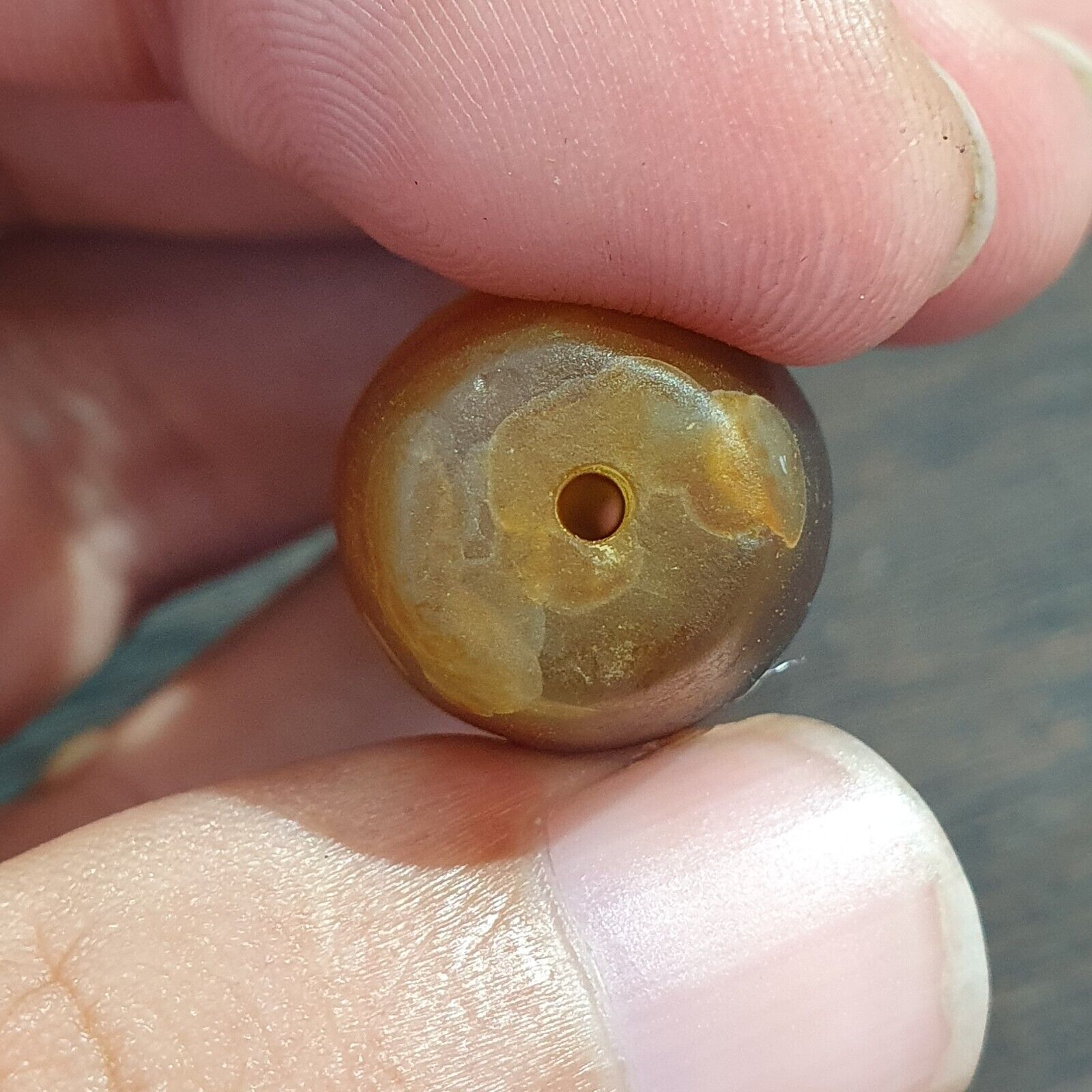 Antique Old Yemeni Eye Agate Middle Eastern Yellow Agate Bead AMD-34