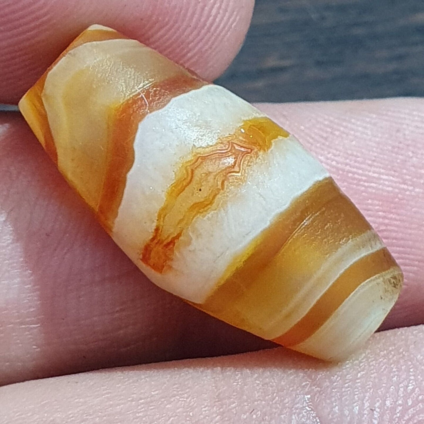 古董老也門眼瑪瑙中東黃瑪瑙珠 AMD-32