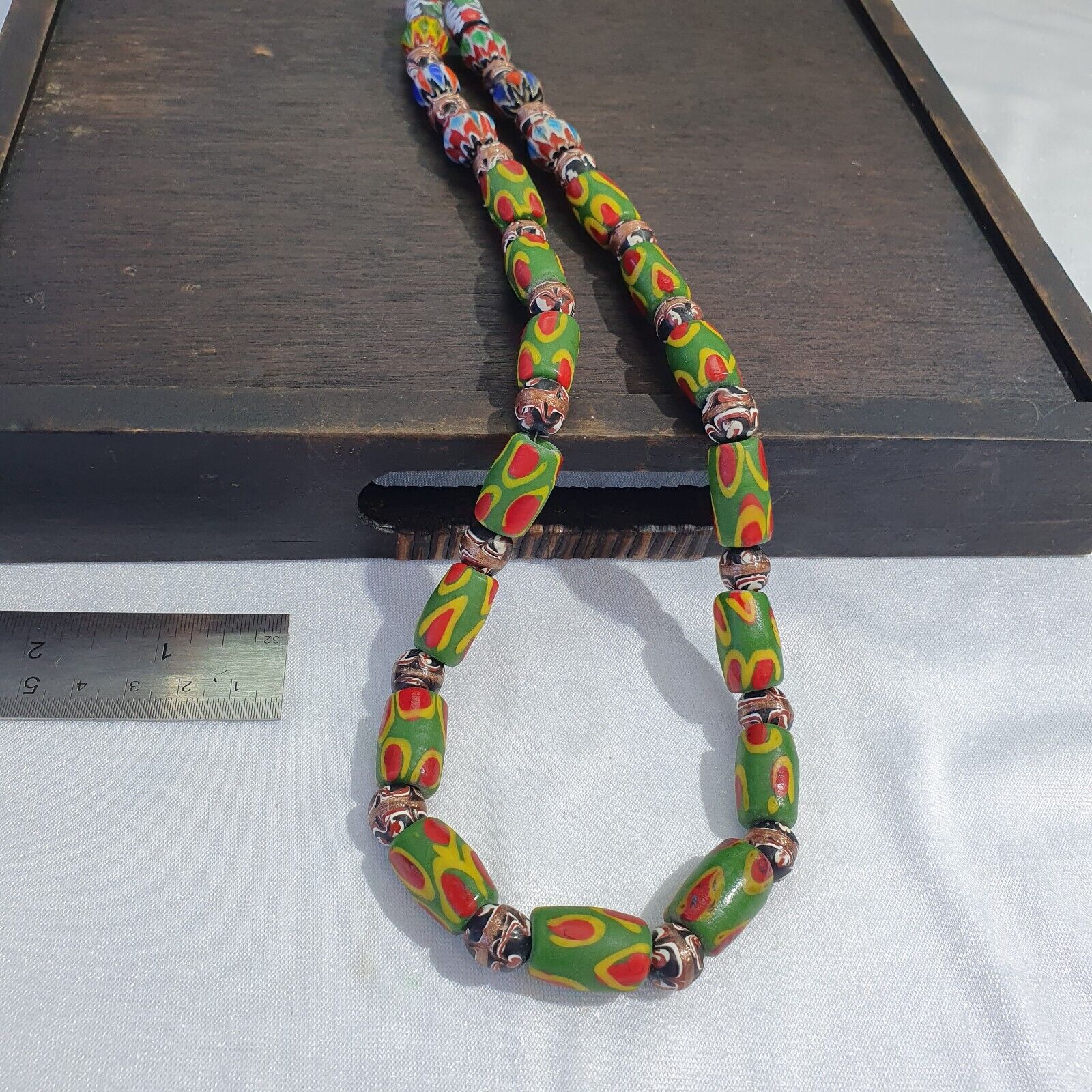 Vintage Venetian African Style Chevron Eye Glass Beads Necklace N-45