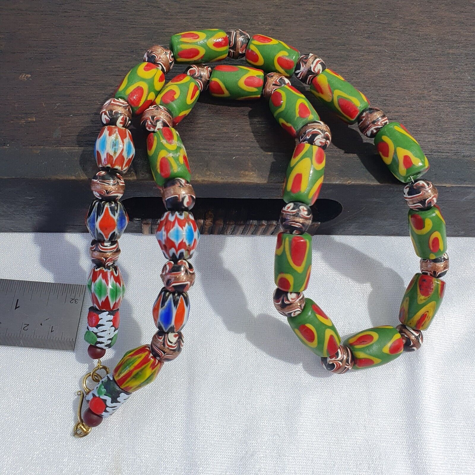 Vintage Venetian African Style Chevron Eye Glass Beads Necklace N-45