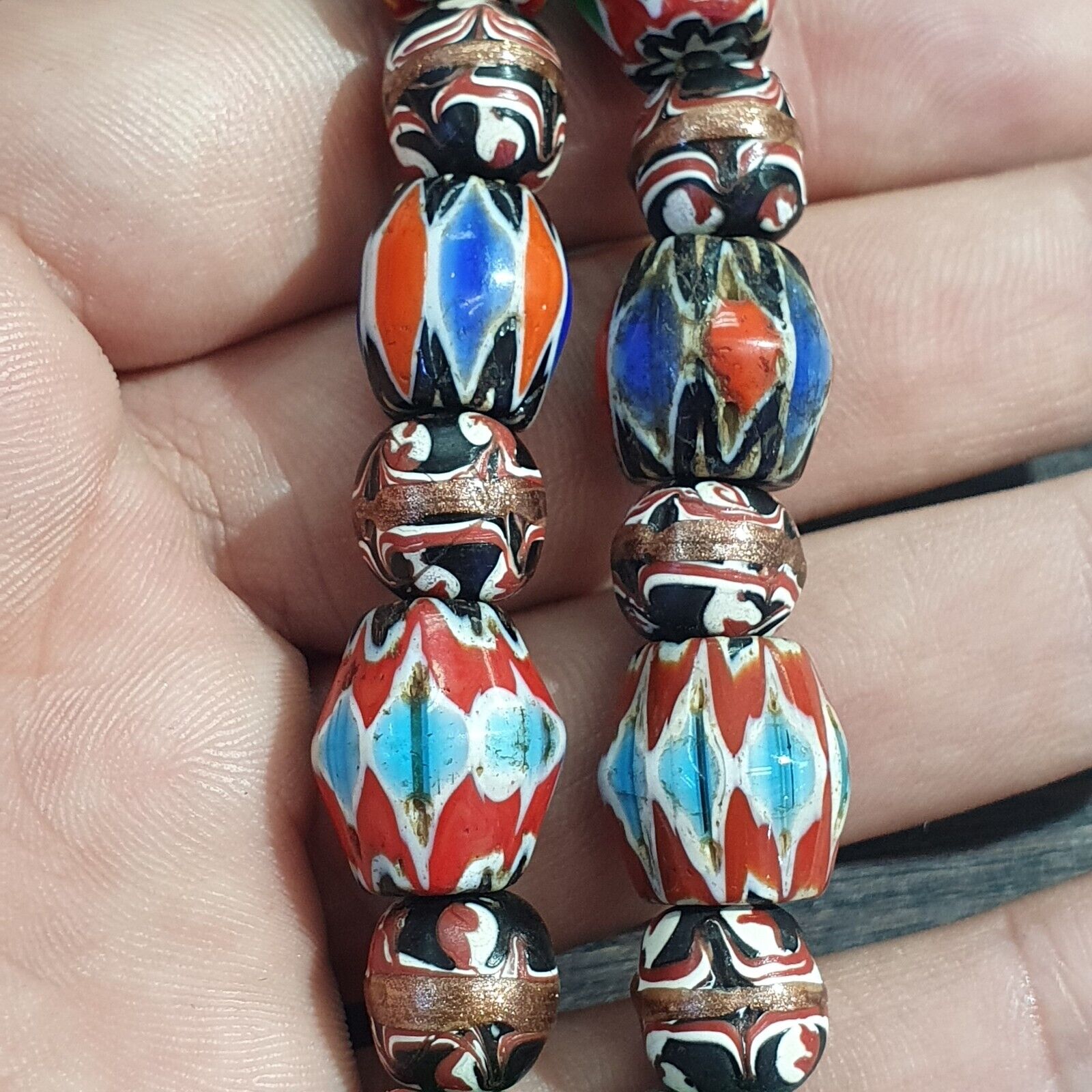 Vintage Venetian African Style Chevron Eye Glass Beads Necklace N-45