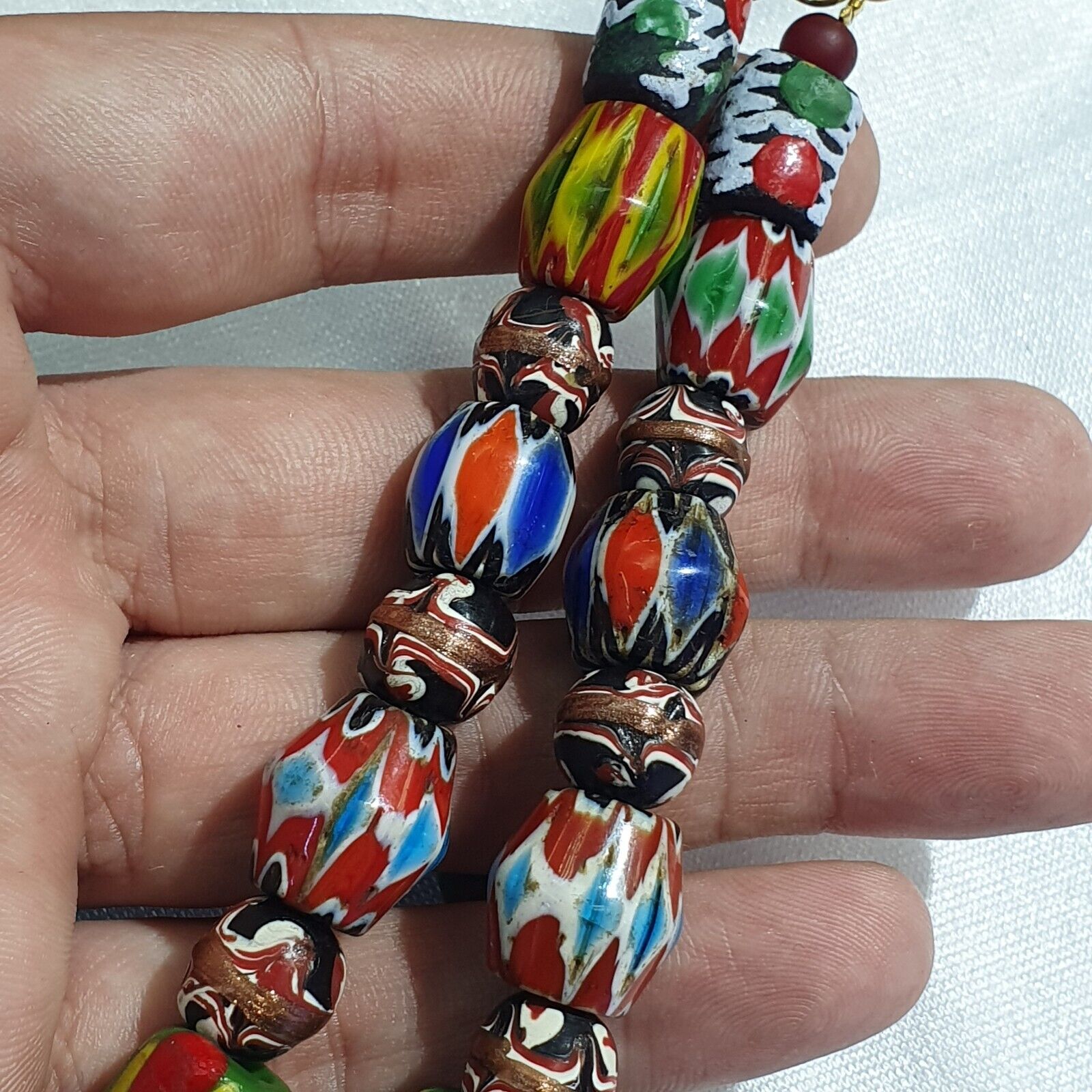 Vintage Venetian African Style Chevron Eye Glass Beads Necklace N-45