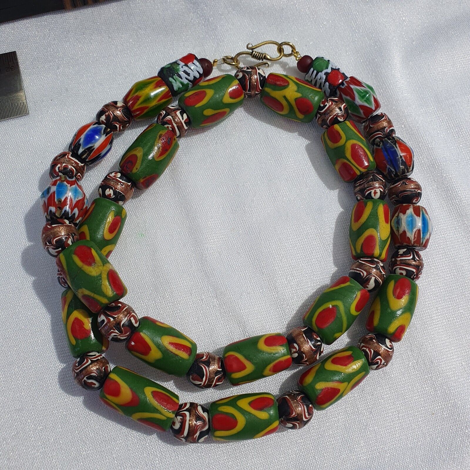 Vintage Venetian African Style Chevron Eye Glass Beads Necklace N-45