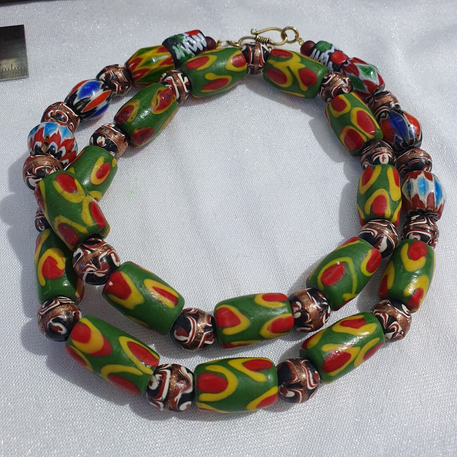 Vintage Venetian African Style Chevron Eye Glass Beads Necklace N-45