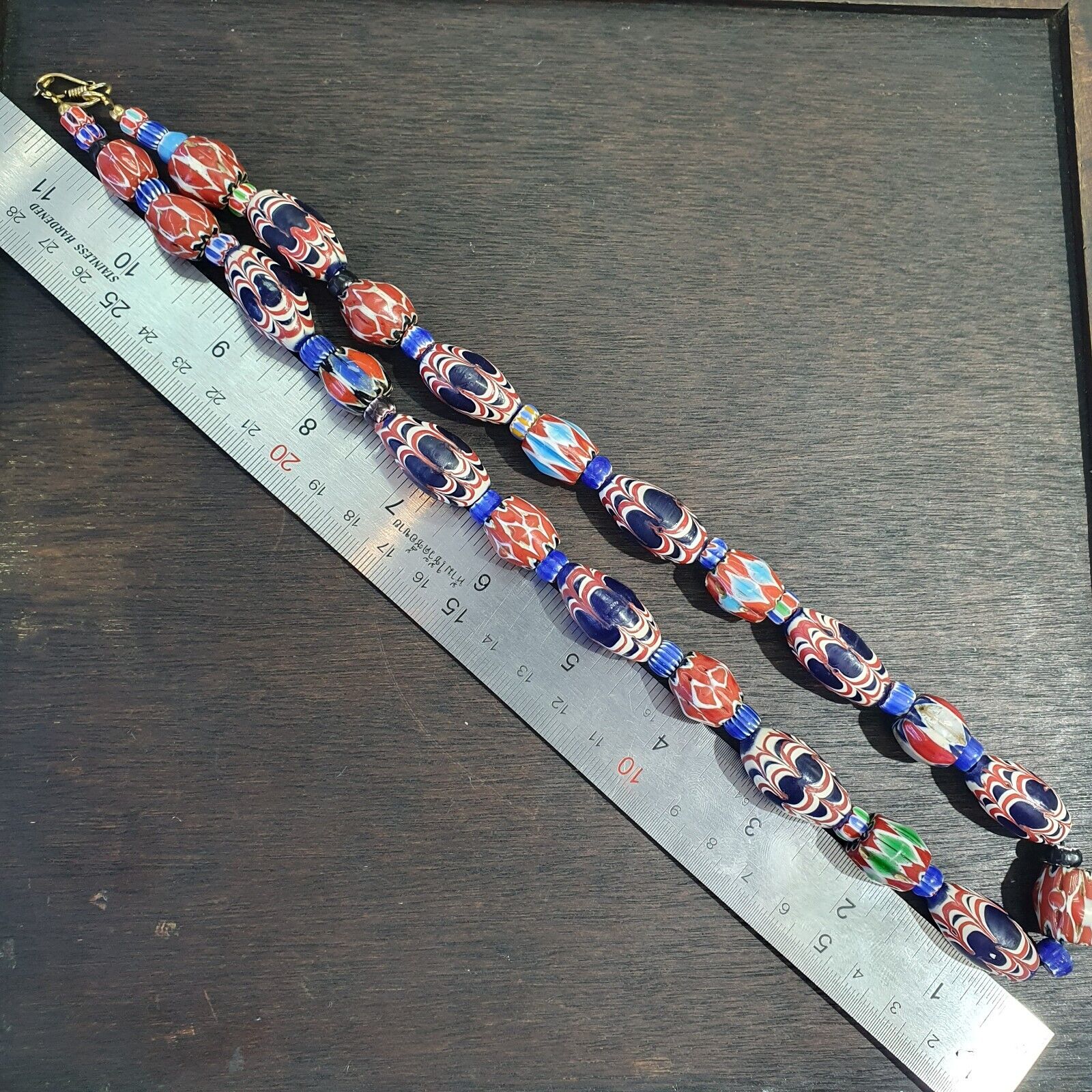 Vintage Venetian African Style Chevrons, Eye Glass Beads Necklace N-47