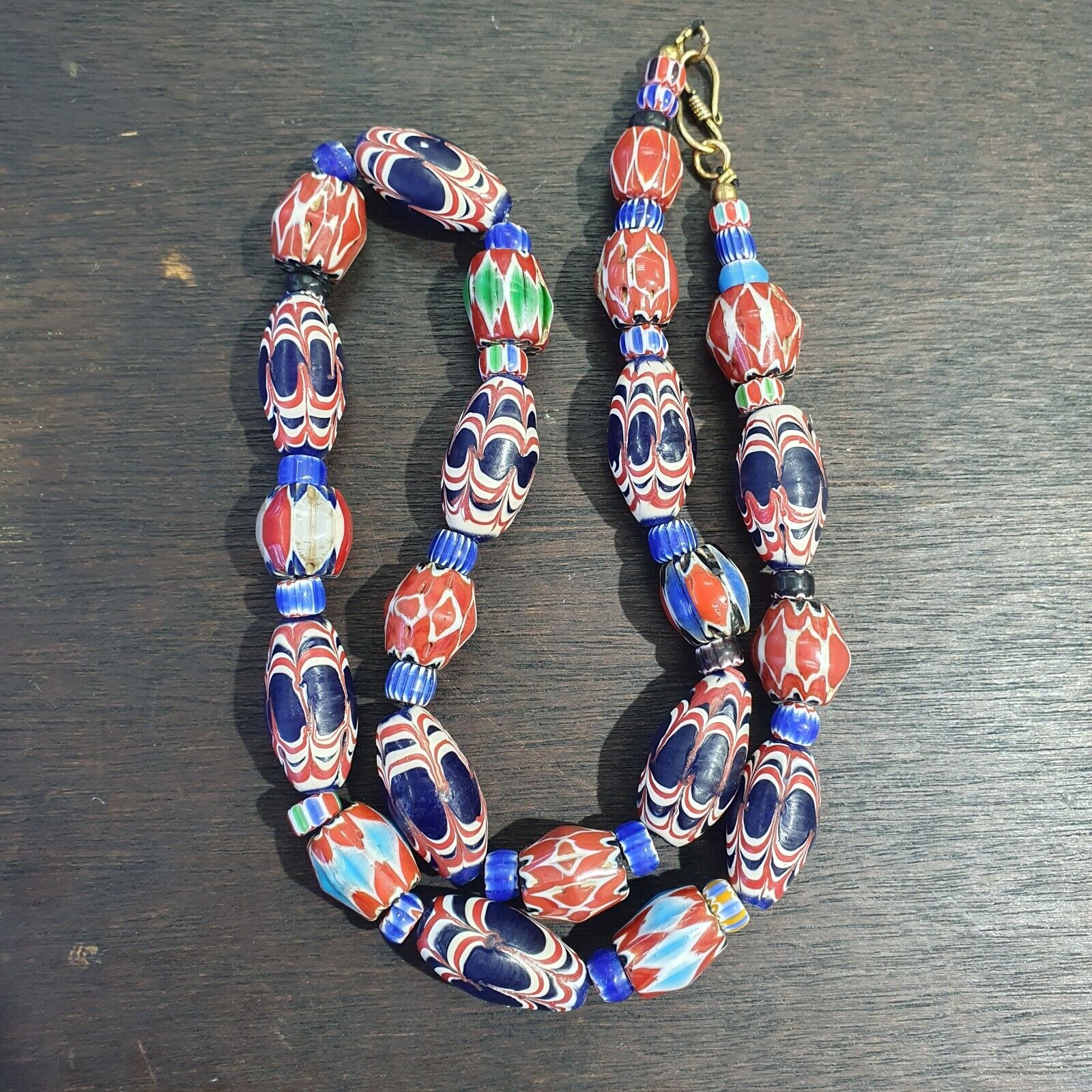 Vintage Venetian African Style Chevrons, Eye Glass Beads Necklace N-47