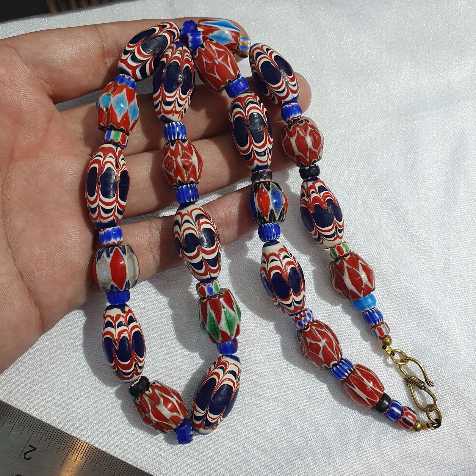 Vintage Venetian African Style Chevrons, Eye Glass Beads Necklace N-47