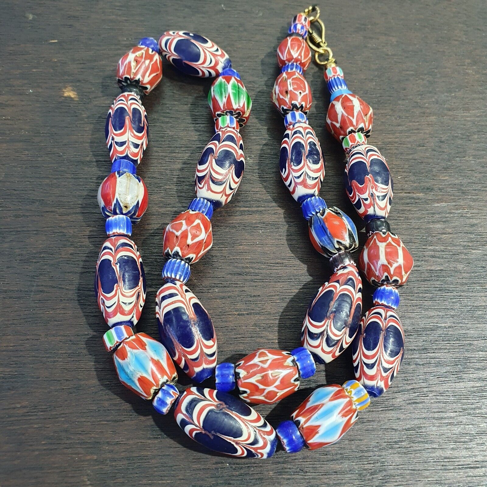 Vintage Venetian African Style Chevrons, Eye Glass Beads Necklace N-47