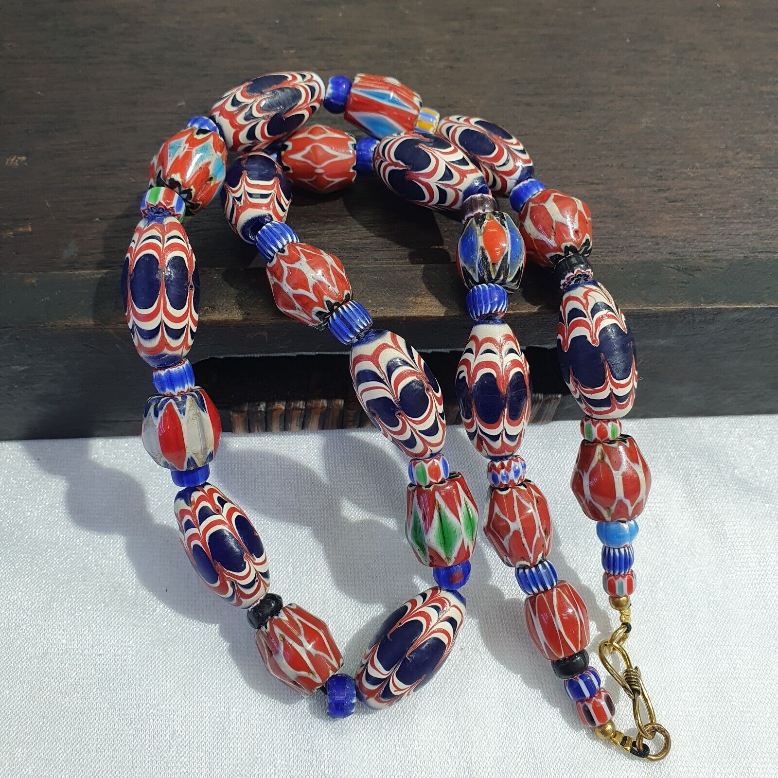 Vintage Venetian African Style Chevrons, Eye Glass Beads Necklace N-47