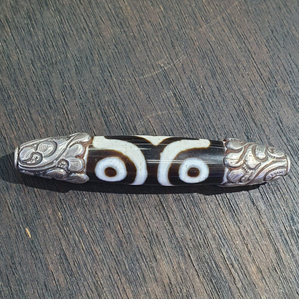 925 Sterling Silver 3 Eyes Tibetan Nepalese dzi bead Agate pendant