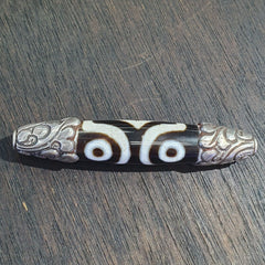 925 Sterling Silver 3 Eyes Tibetan Nepalese dzi bead Agate pendant
