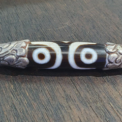925 Sterling Silver 3 Eyes Tibetan Nepalese dzi bead Agate pendant