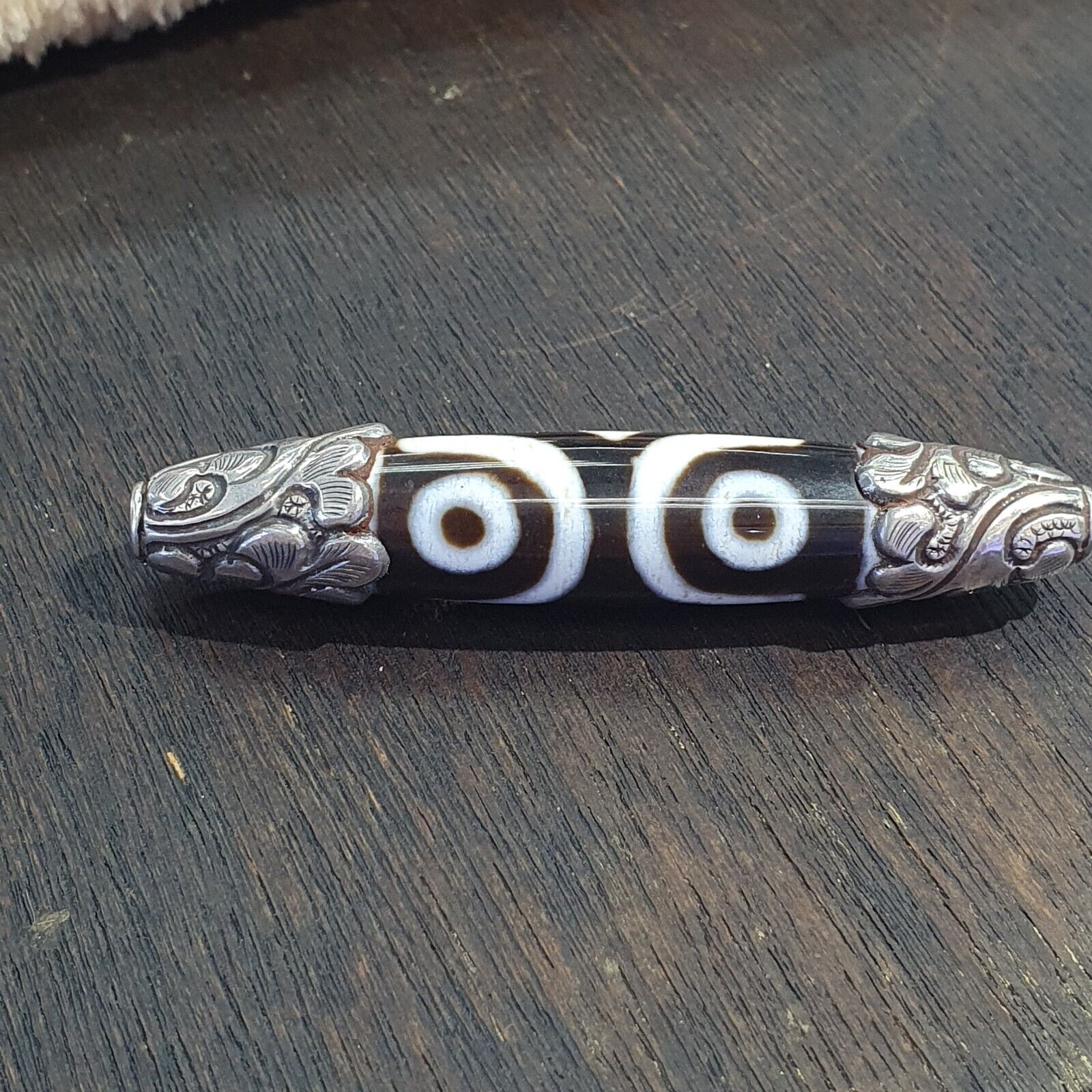 925 Sterling Silver 3 Eyes Tibetan Nepalese dzi bead Agate pendant
