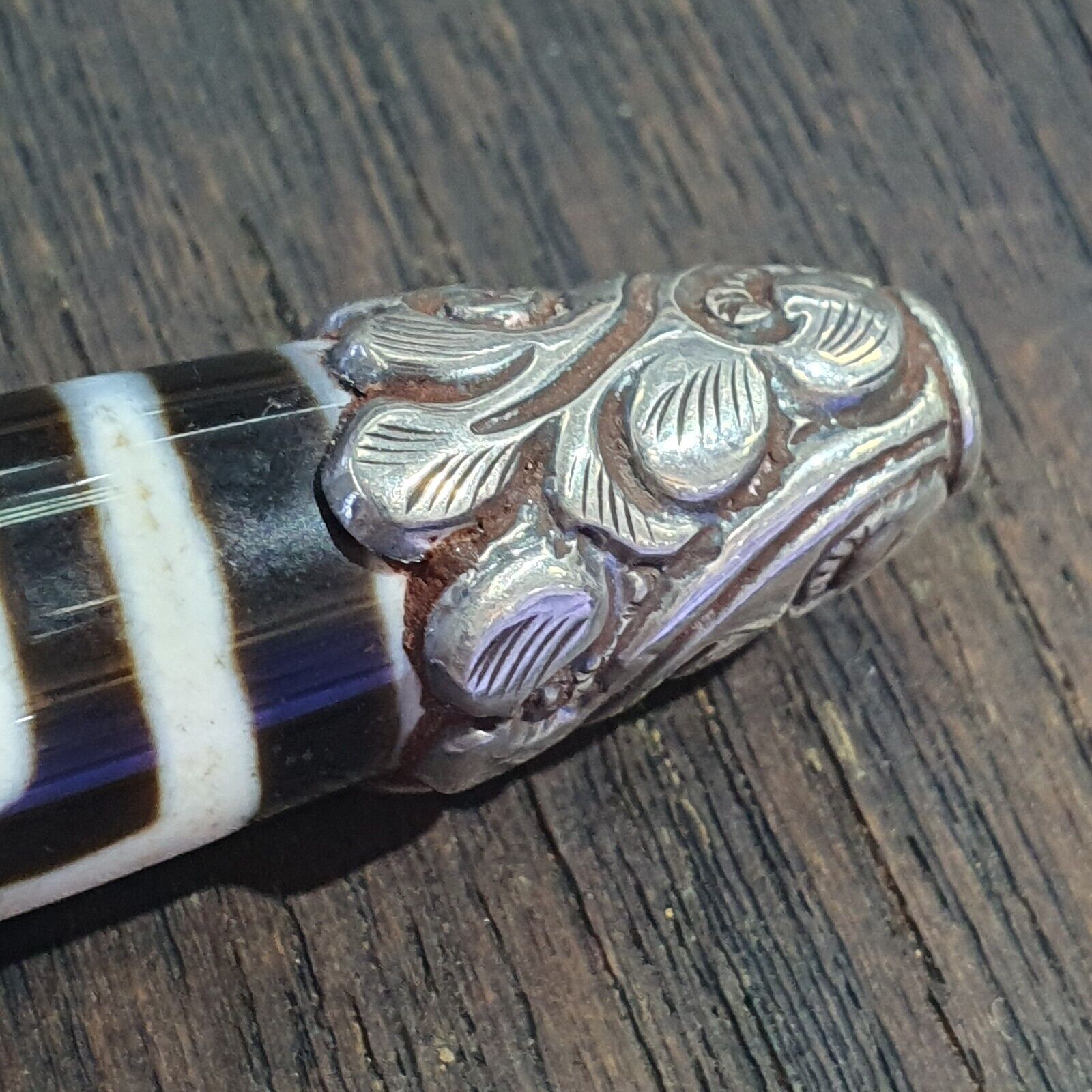 925 Sterling Silver 3 Eyes Tibetan Nepalese dzi bead Agate pendant