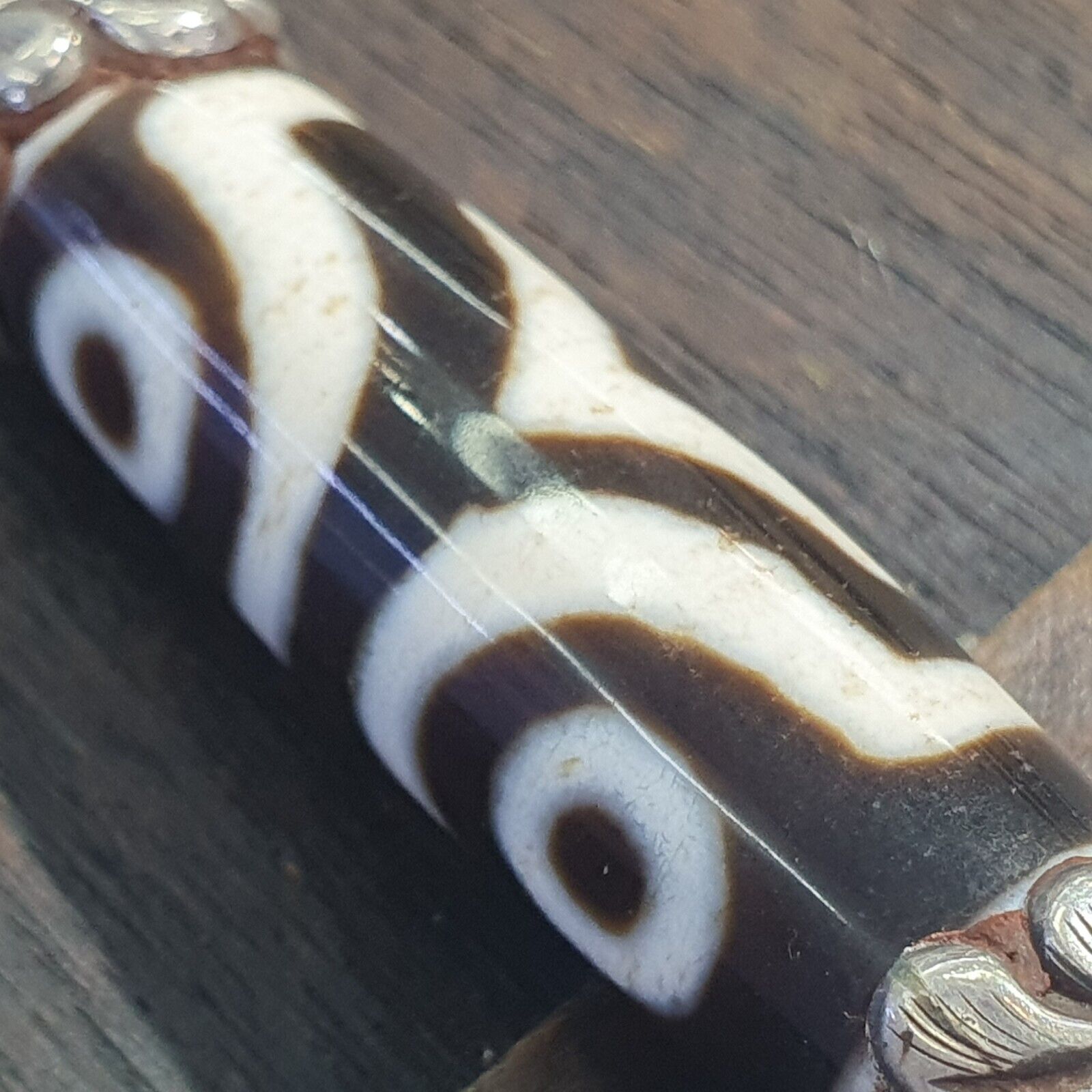925 Sterling Silver 3 Eyes Tibetan Nepalese dzi bead Agate pendant