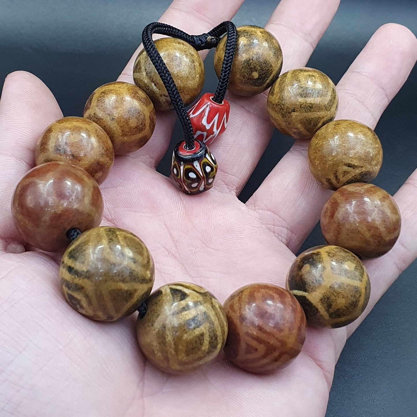 南亞緬甸古董 Pumtek Pyu 珠 20 - 22 毫米 批量 12 珠手鍊