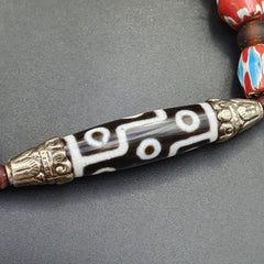 9 falling Eyes Tibetan Silver Nepalese dzi Agate bead pendant Necklace