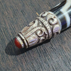Coral 925 Sterling Silver 3 Eyes Tibetan Nepalese dzi bead Agate pendant