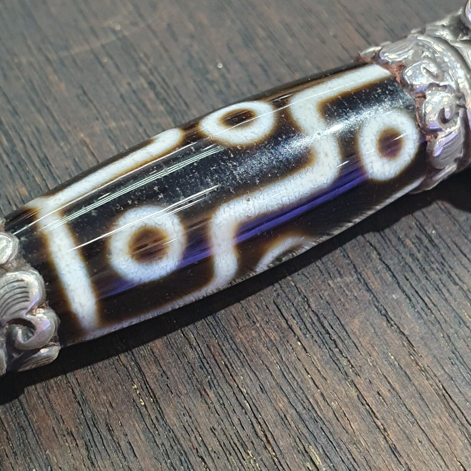 Coral 925 Sterling Silver 9 Eyes Tibetan Nepalese dzi bead Agate pendant