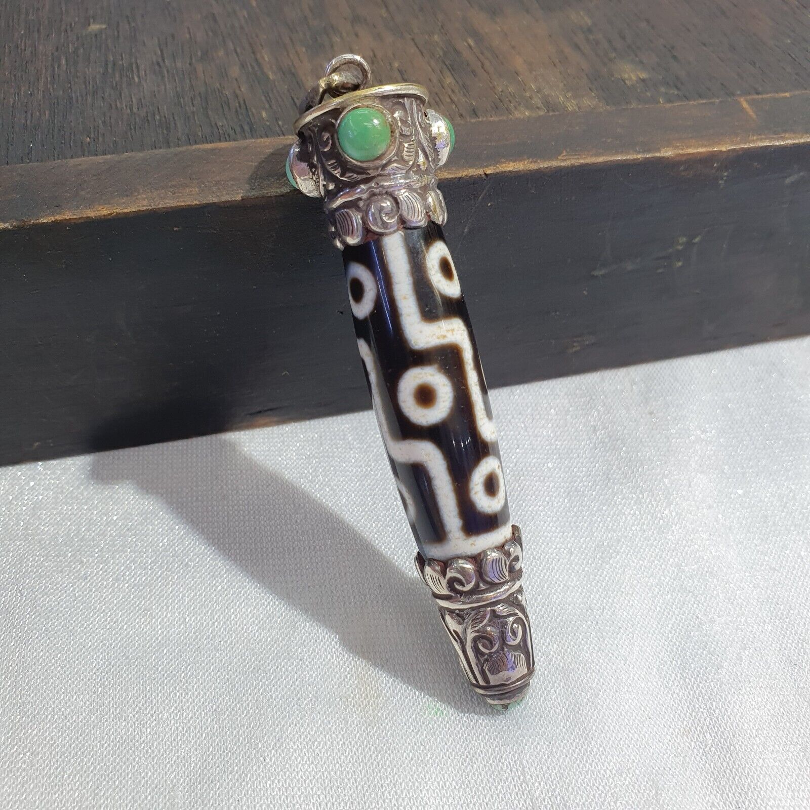 Turquoise 925 Sterling Silver 9 Eyes Tibetan Nepalese dzi bead Agate pendant