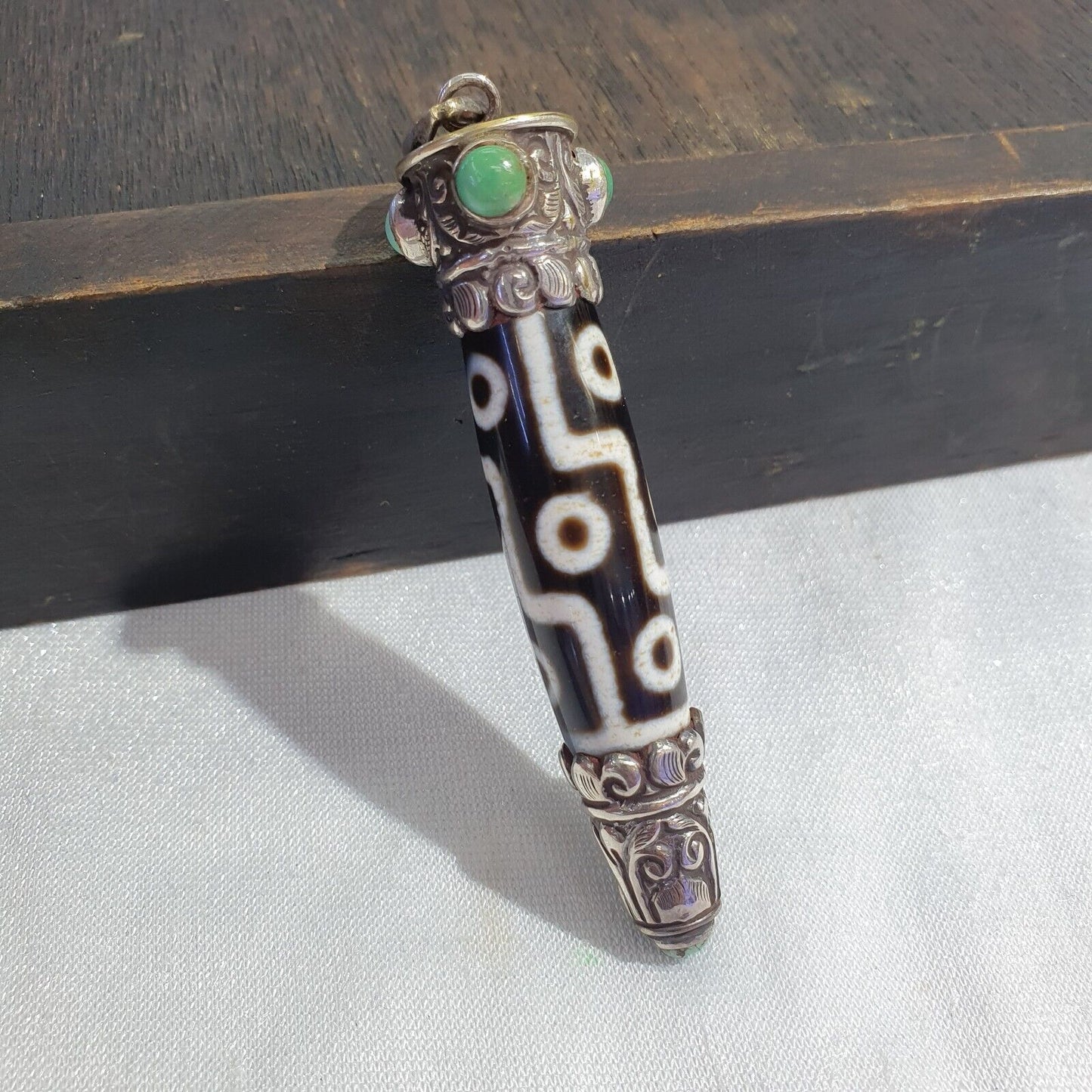 Türkisfarbener 925er-Sterlingsilber-9-Augen-Anhänger aus tibetisch-nepalesischem Dzi-Perlen-Achat