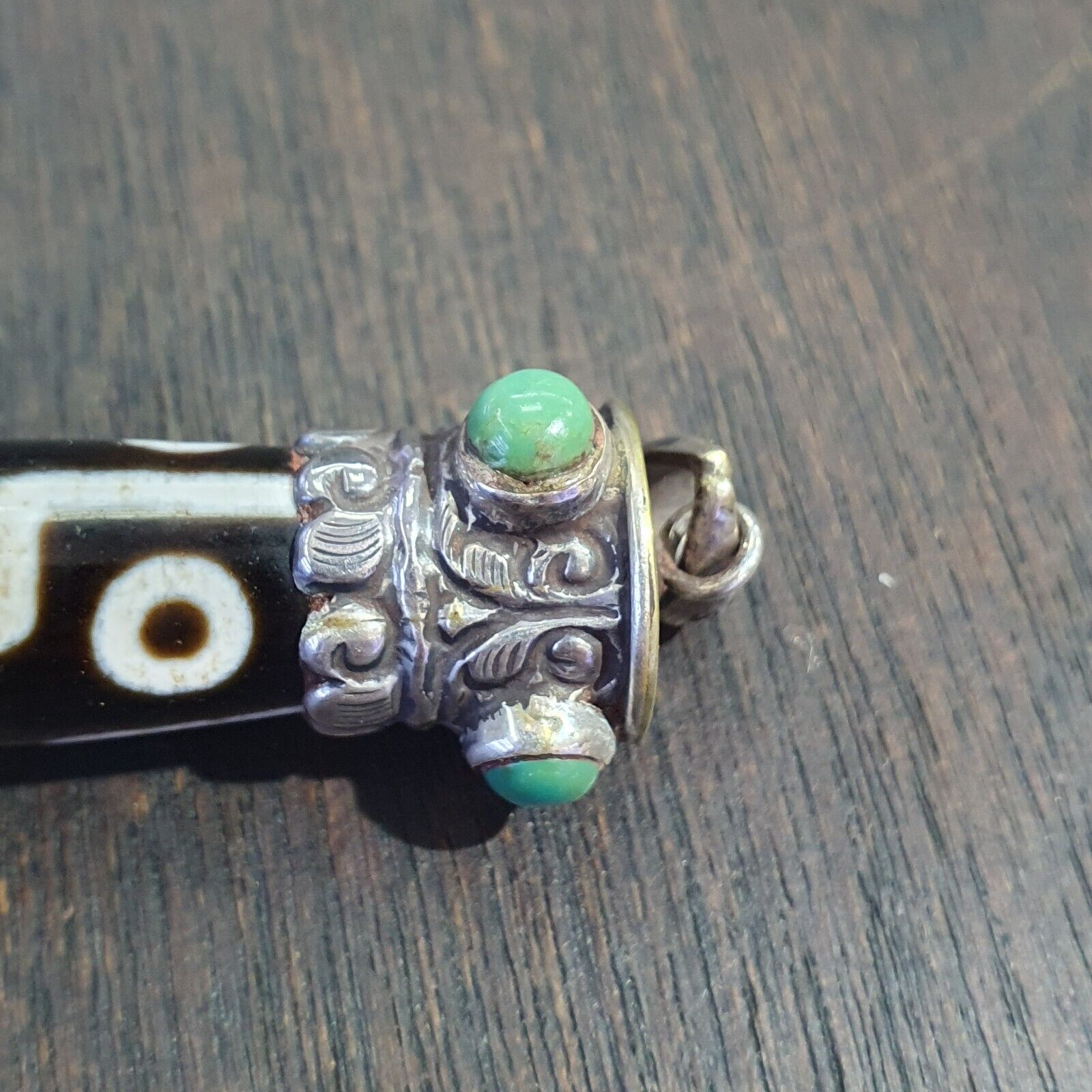 Turquoise 925 Sterling Silver 9 Eyes Tibetan Nepalese dzi bead Agate pendant