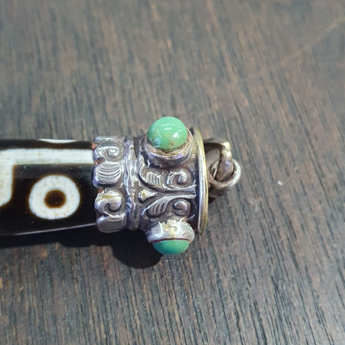 Türkisfarbener 925er-Sterlingsilber-9-Augen-Anhänger aus tibetisch-nepalesischem Dzi-Perlen-Achat