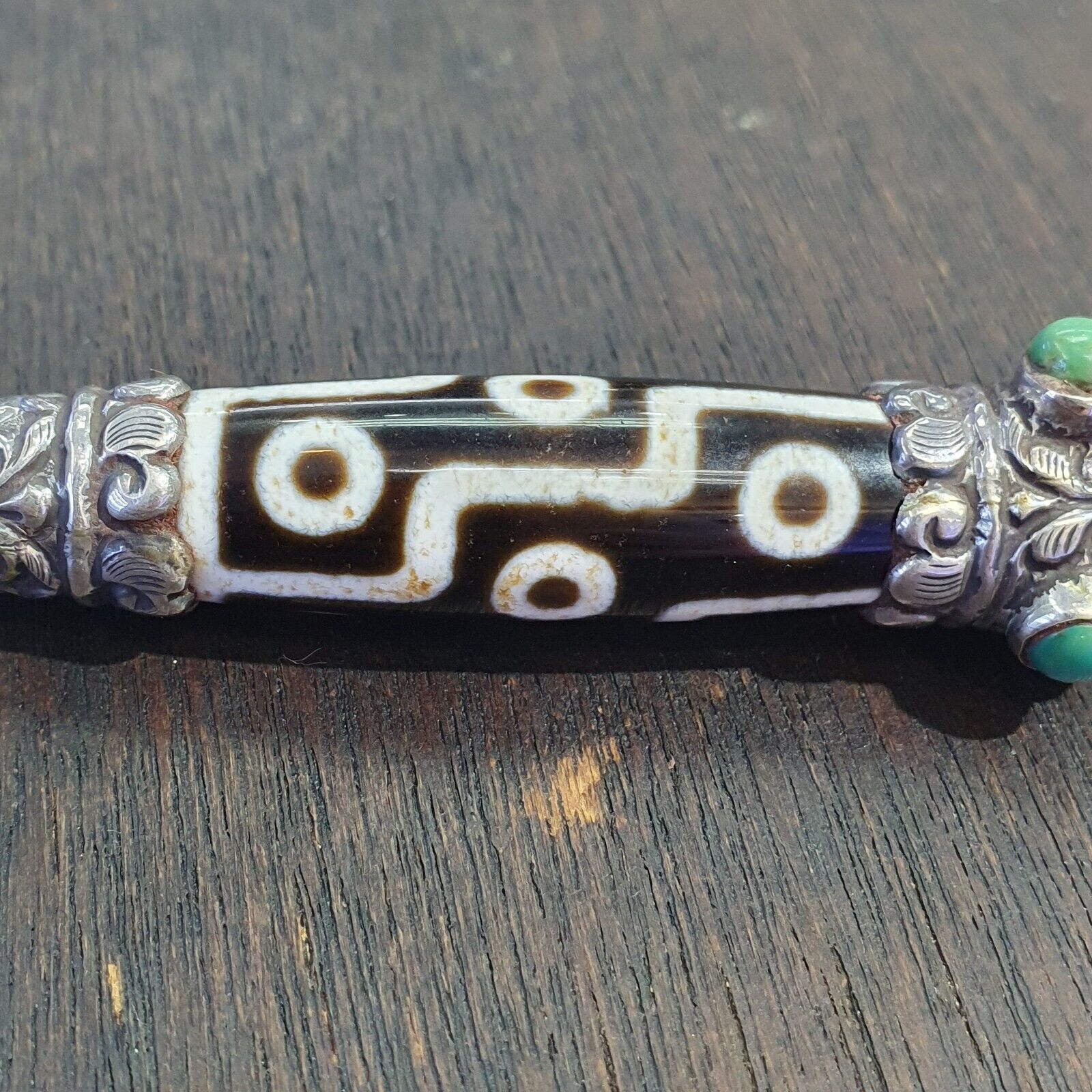 Turquoise 925 Sterling Silver 9 Eyes Tibetan Nepalese dzi bead Agate pendant