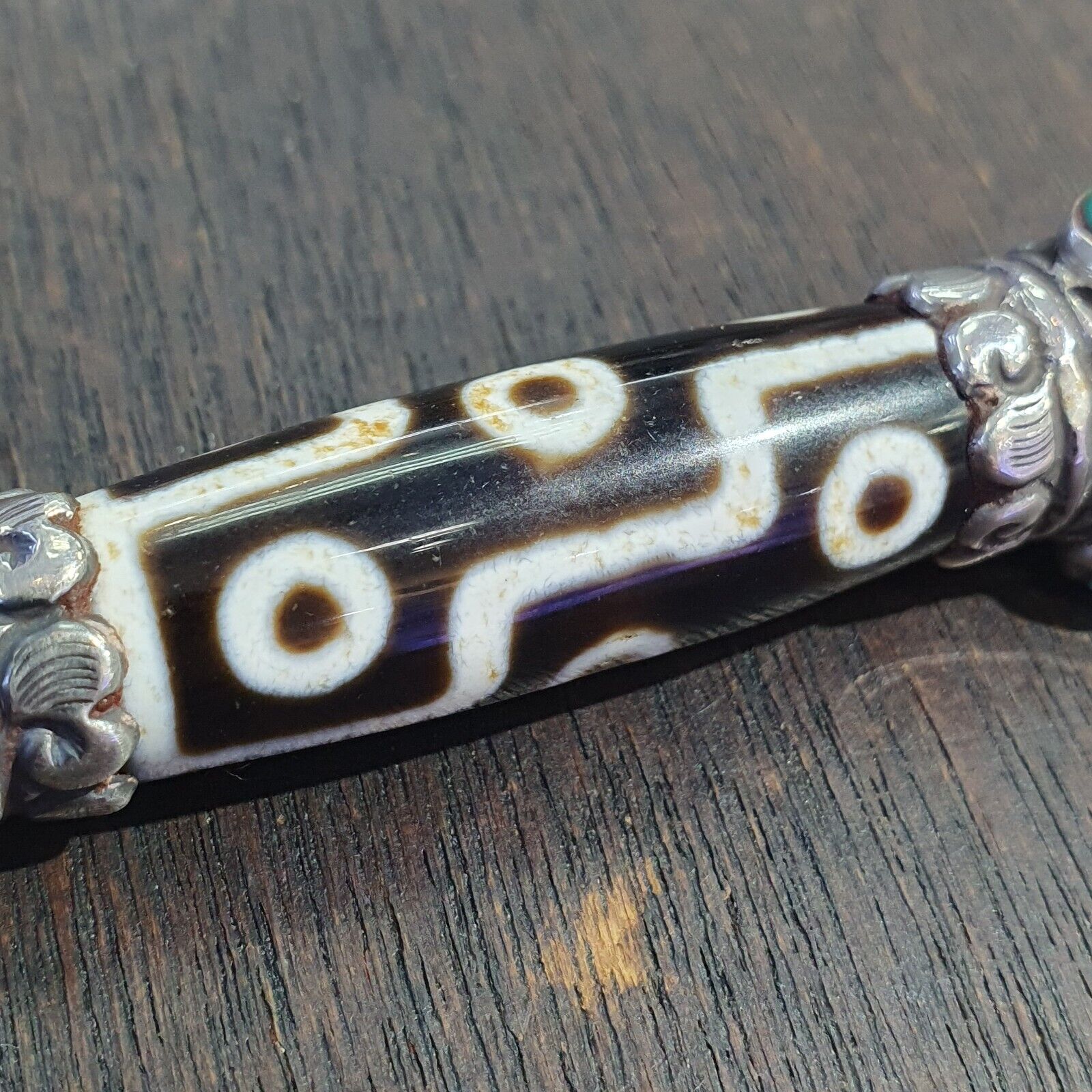 Turquoise 925 Sterling Silver 9 Eyes Tibetan Nepalese dzi bead Agate pendant