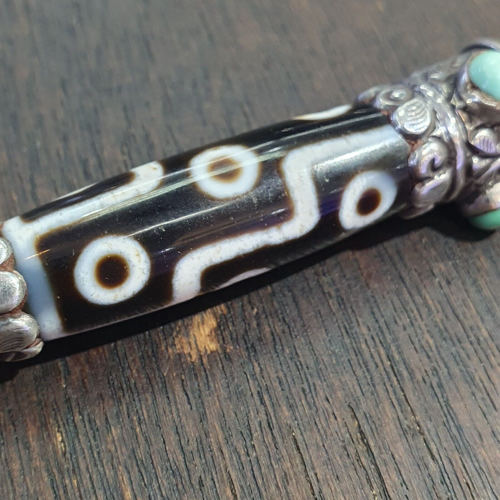 Turquoise 925 Sterling Silver 9 Eyes Tibetan Nepalese dzi bead Agate pendant