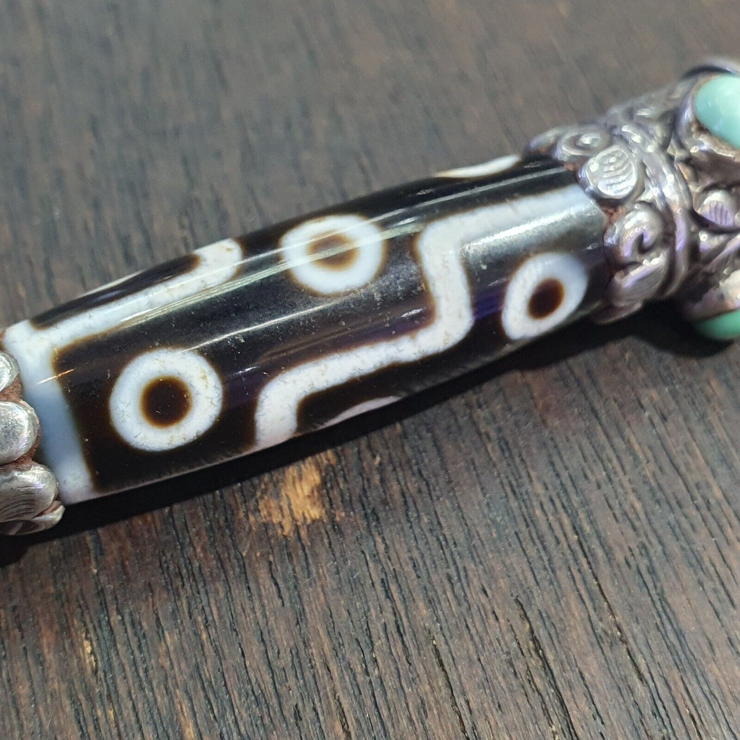 Türkisfarbener 925er-Sterlingsilber-9-Augen-Anhänger aus tibetisch-nepalesischem Dzi-Perlen-Achat