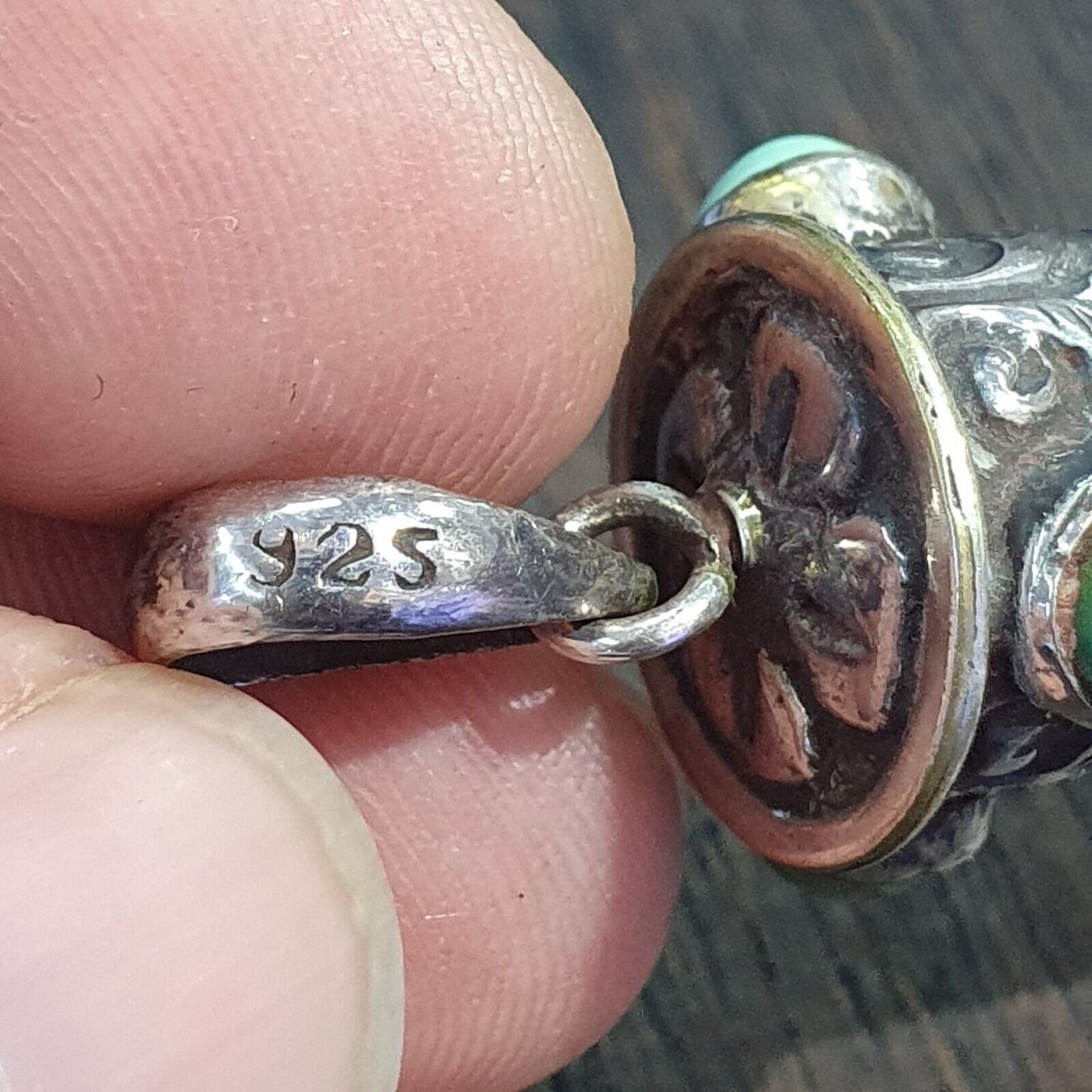 Türkisfarbener 925er-Sterlingsilber-9-Augen-Anhänger aus tibetisch-nepalesischem Dzi-Perlen-Achat