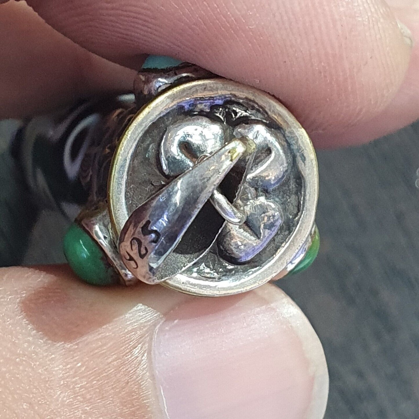 Türkisfarbener 925er-Sterlingsilber-9-Augen-Anhänger aus tibetisch-nepalesischem Dzi-Perlen-Achat