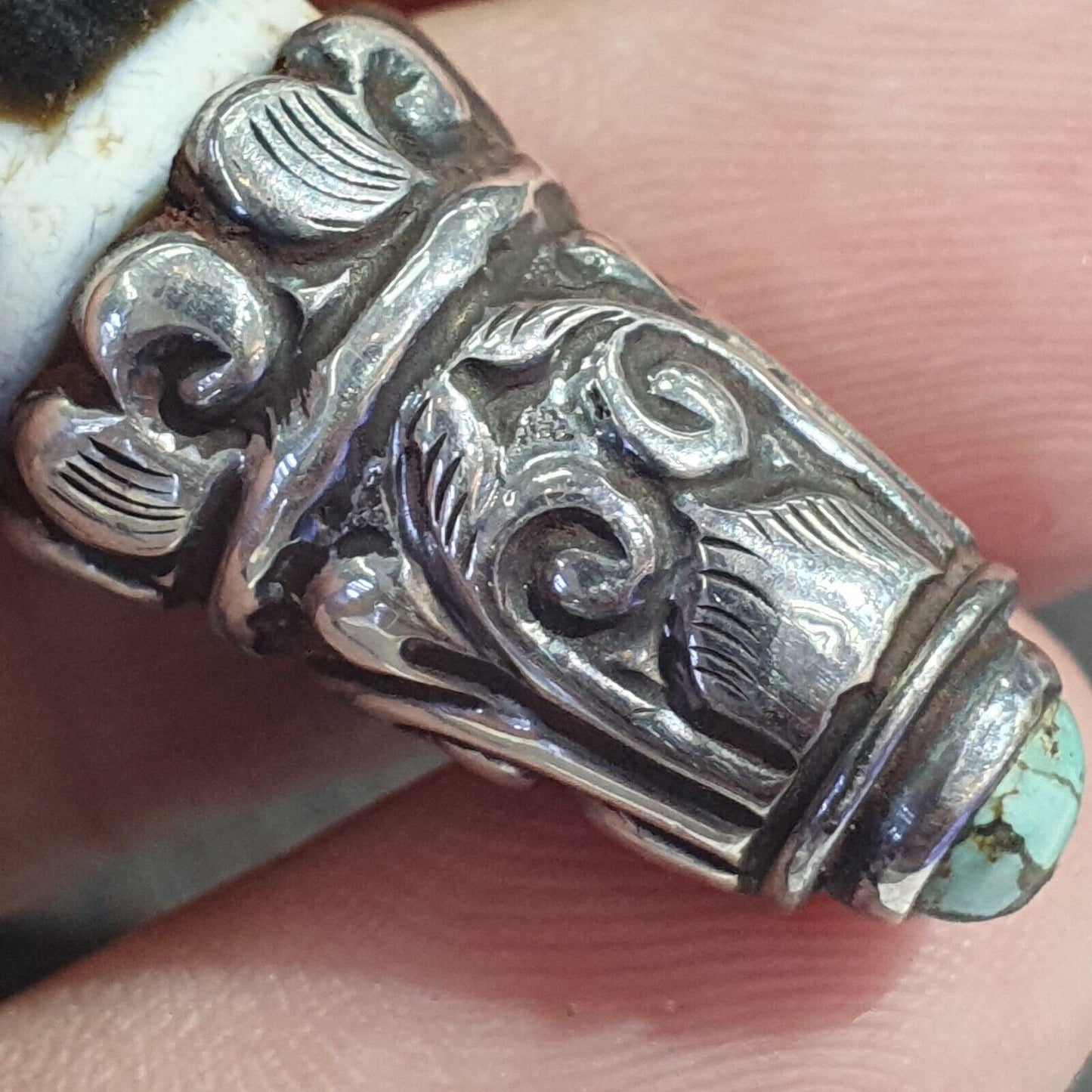 Türkisfarbener 925er-Sterlingsilber-9-Augen-Anhänger aus tibetisch-nepalesischem Dzi-Perlen-Achat