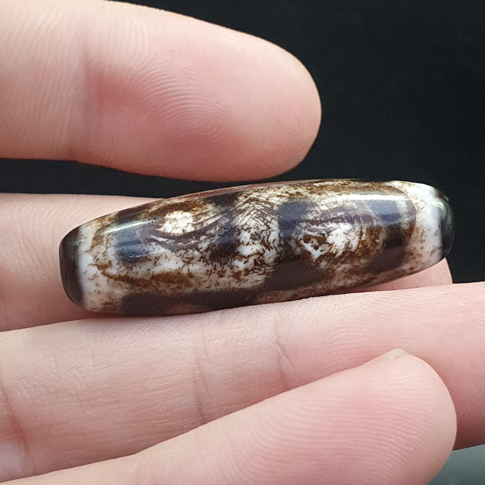 Rare Collectible Tibetan Rusted Eyes Agate stone Dzi Bead Amulet BD-25-3