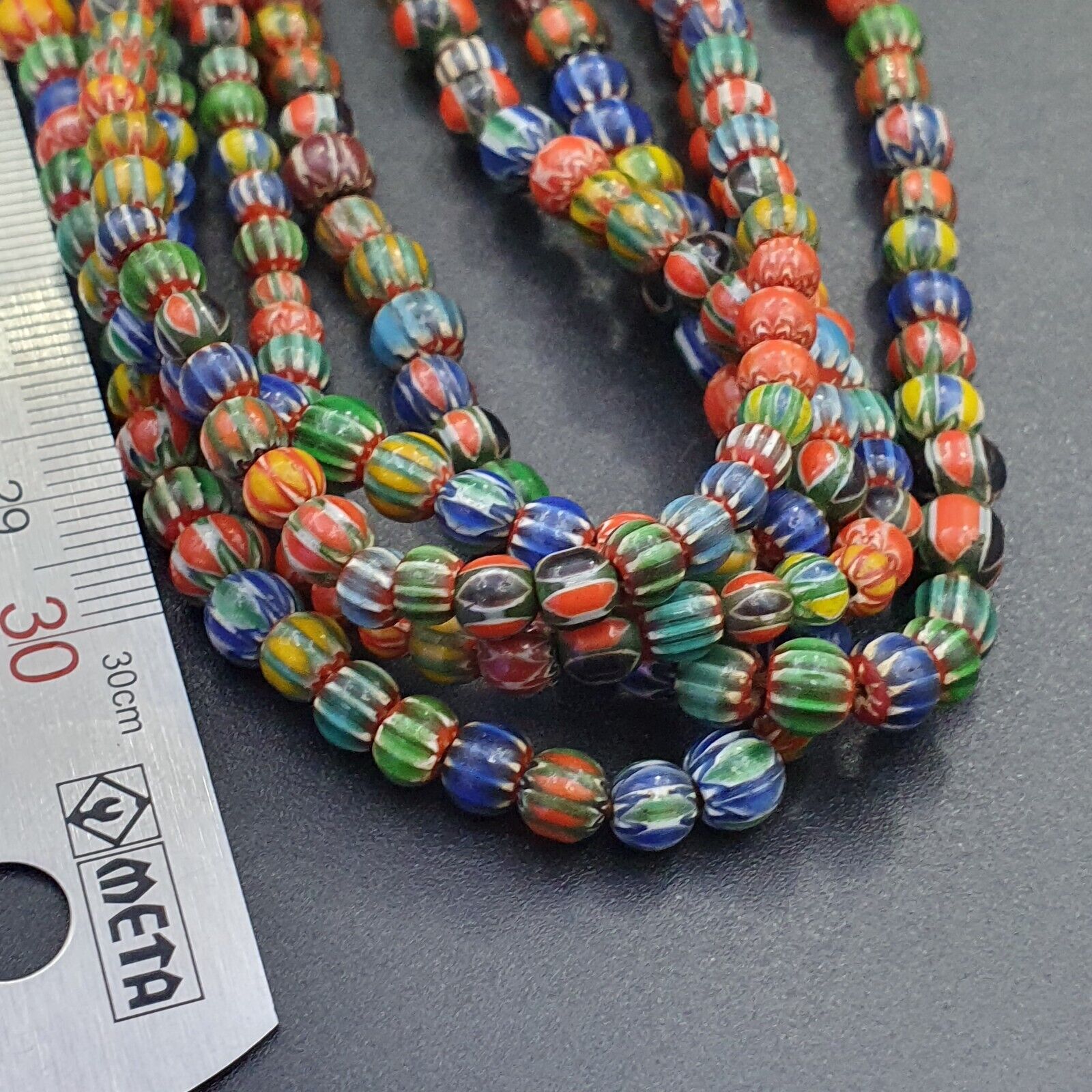 Vintage Venetian African Style Glass Chevron 5mm Beads Long Strand