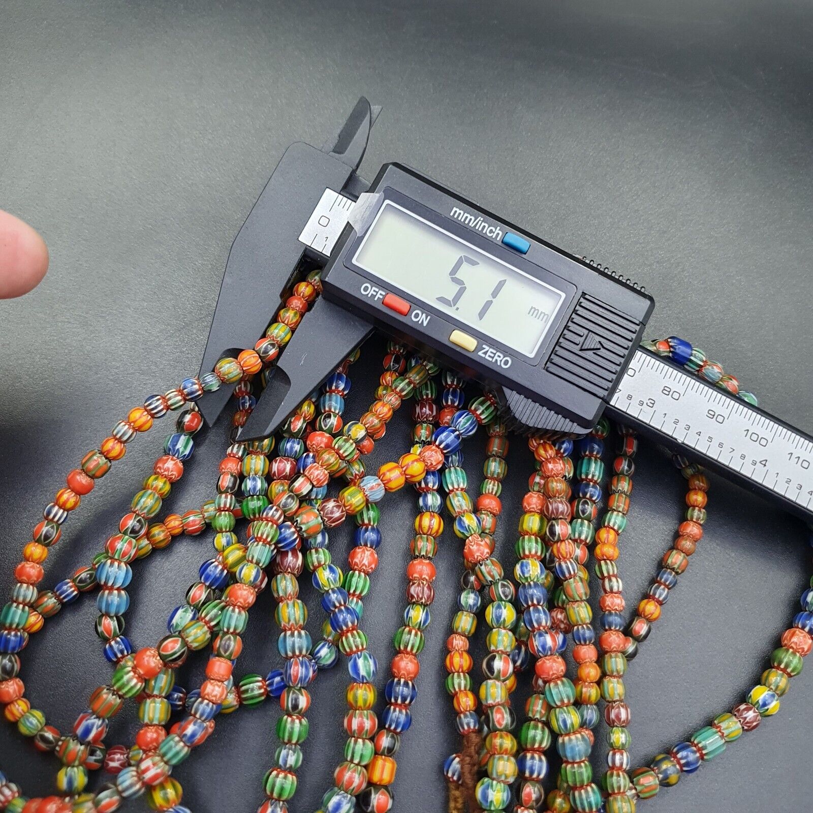 Vintage Venetian African Style Glass Chevron 5mm Beads Long Strand