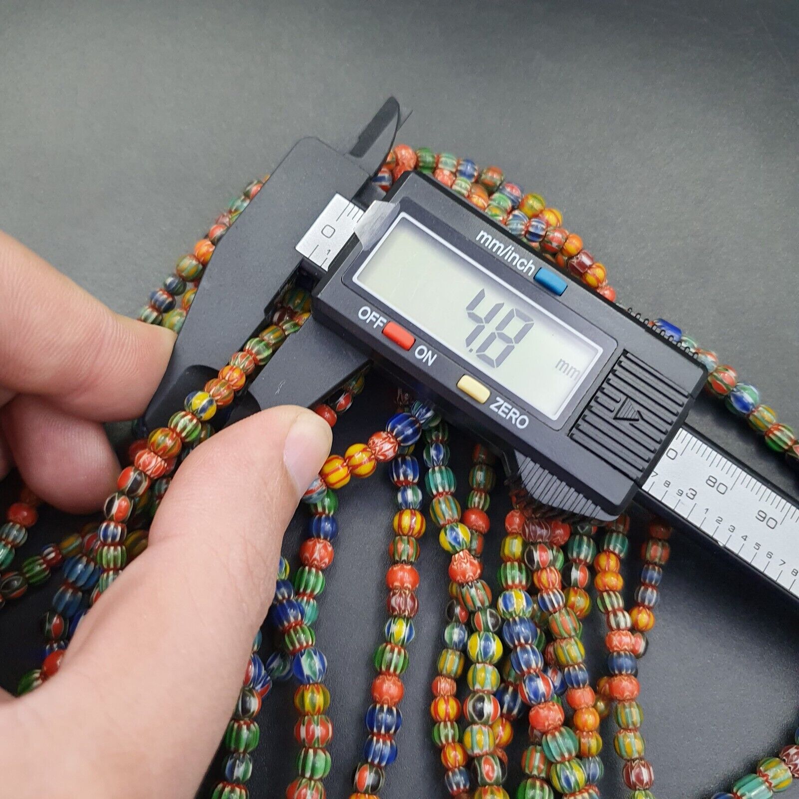Vintage Venetian African Style Glass Chevron 5mm Beads Long Strand
