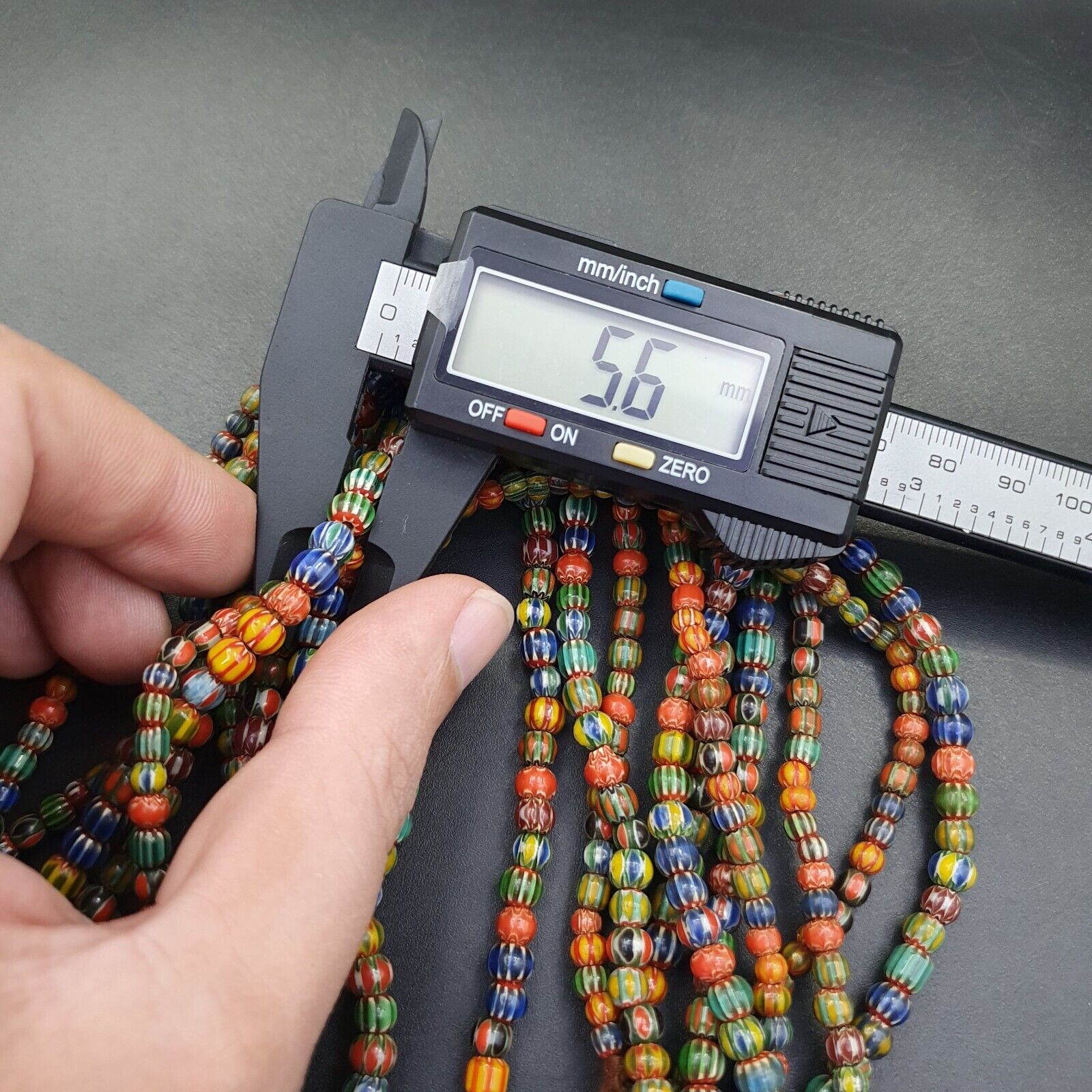 Vintage Venetian African Style Glass Chevron 5mm Beads Long Strand
